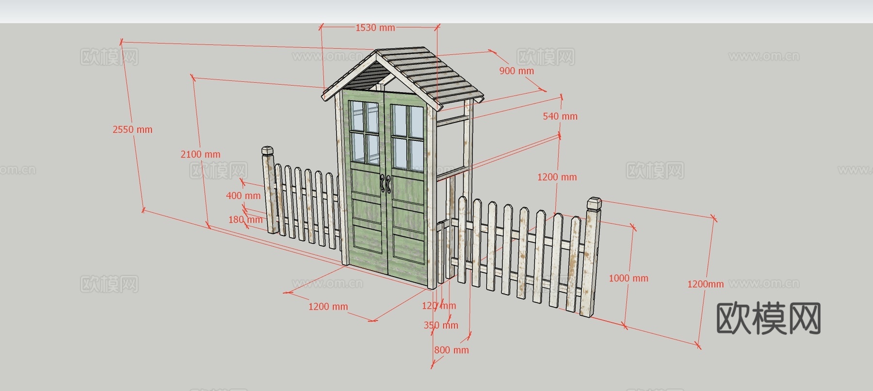 木制花园大门护栏门框su模型下载（渲染图1）