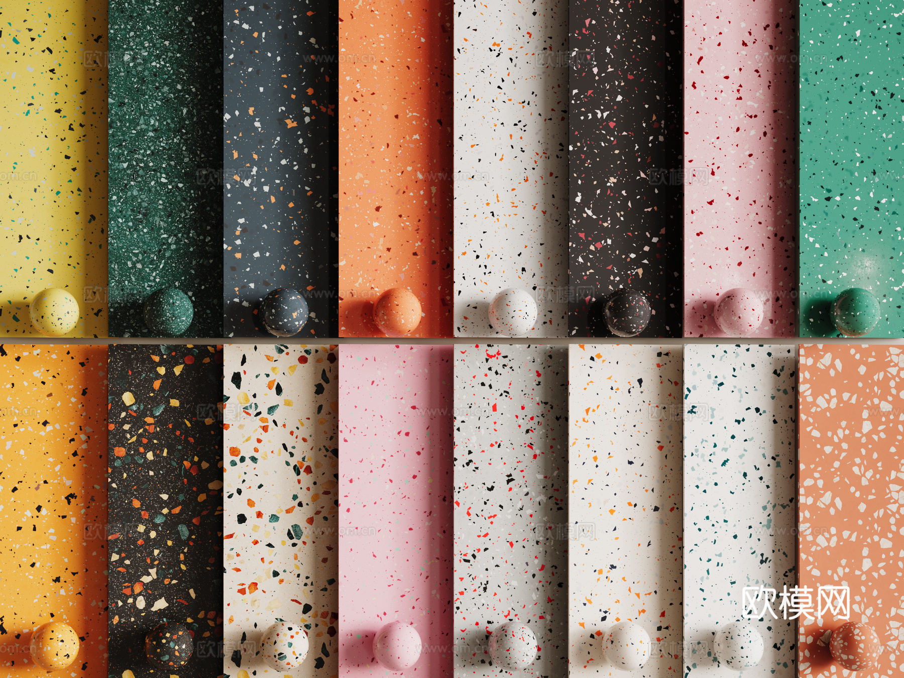 现代水磨石 彩色水磨石 花岗岩 石英石 石材su模型