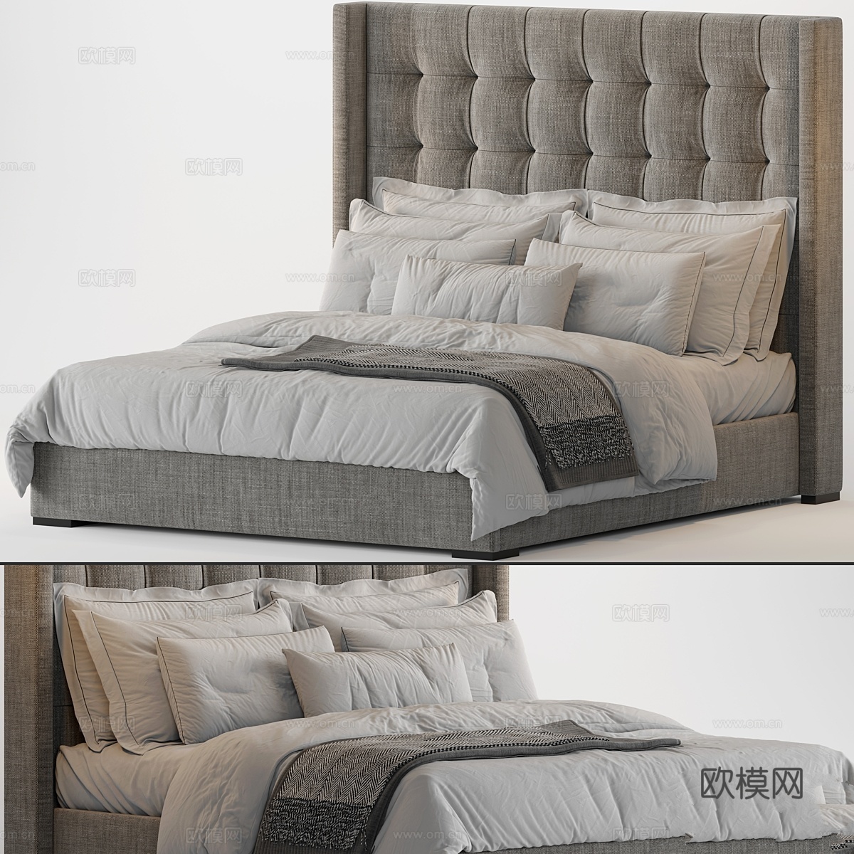 RH Modena无簇绒遮罩布艺平台床3d模型下载