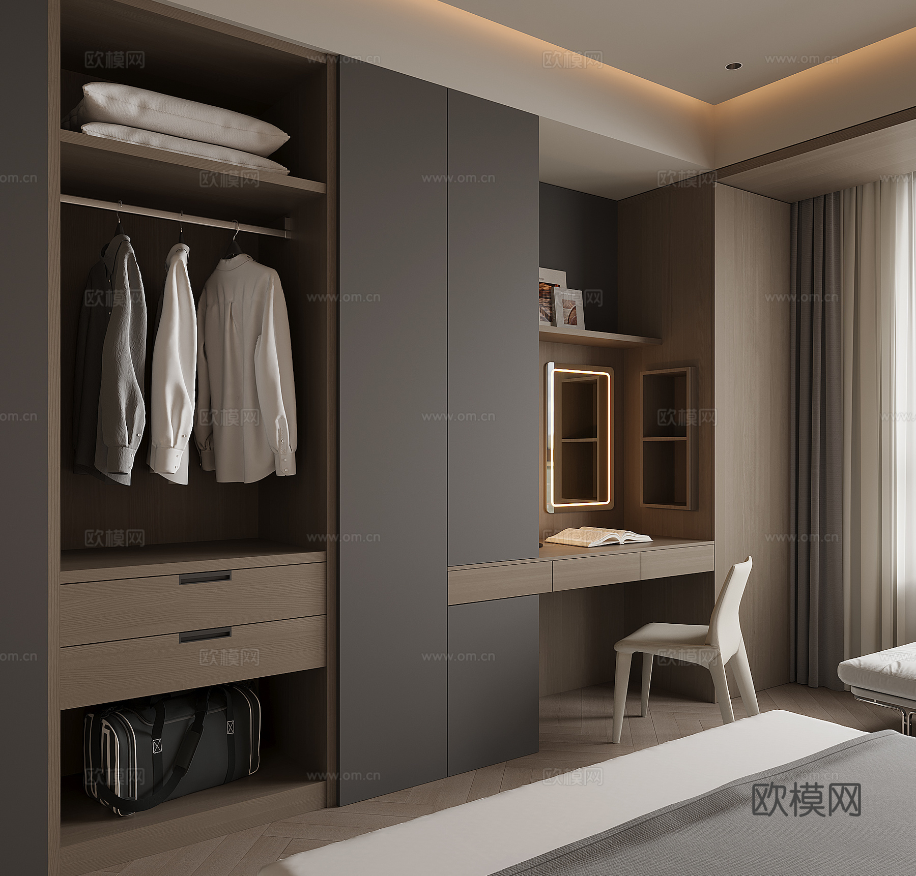 现代床尾衣柜su模型下载（渲染图1）