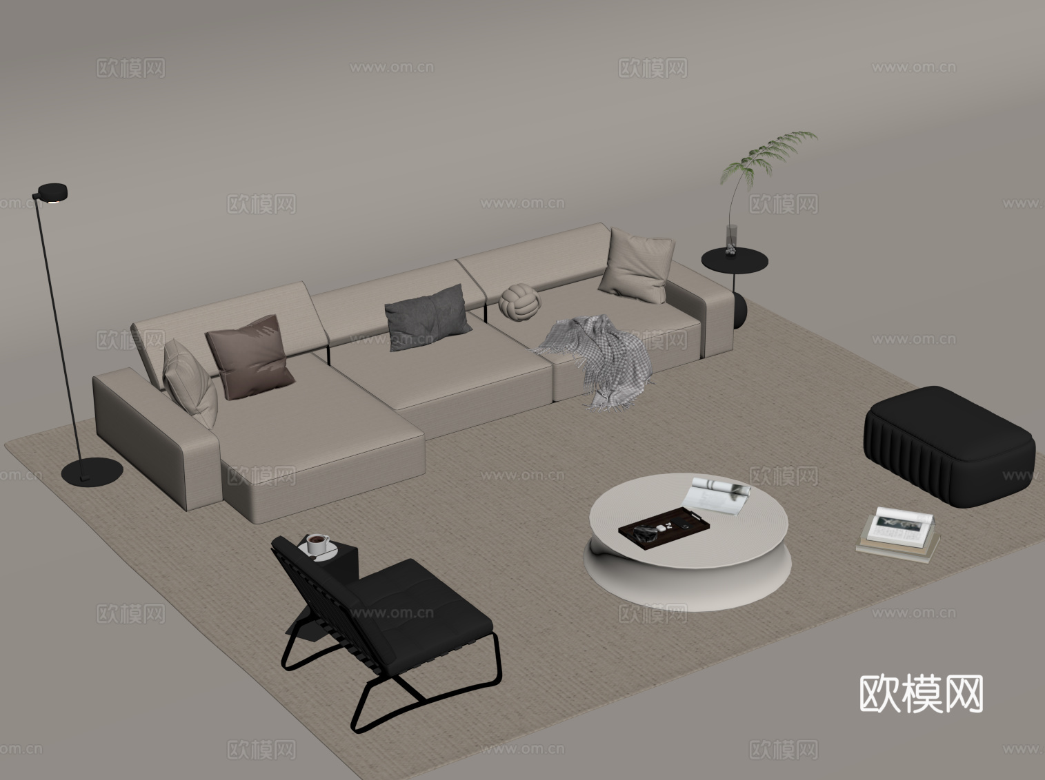 现代简约沙发茶几组合su模型