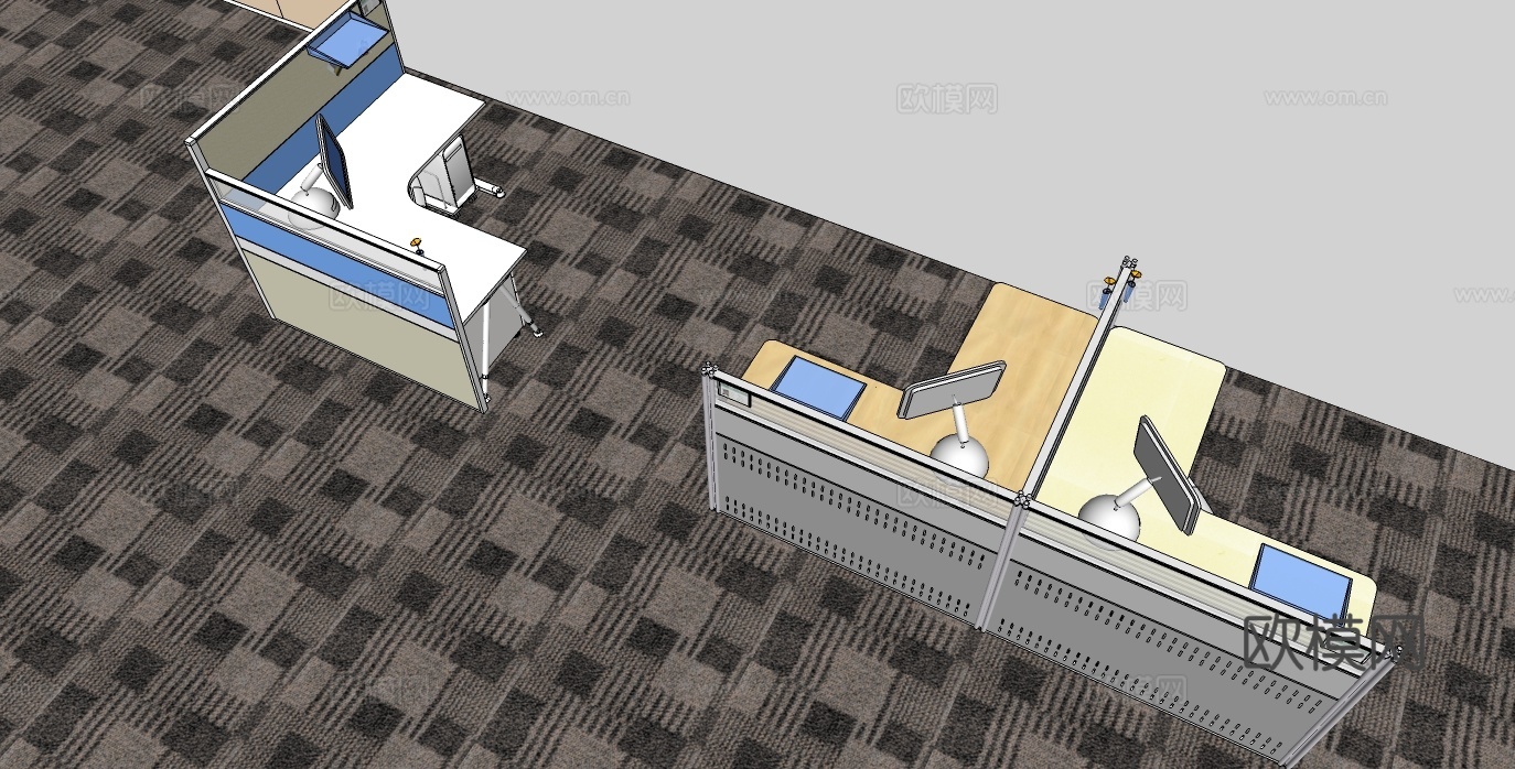 办公桌 工位 屏风卡位 办公椅su模型
