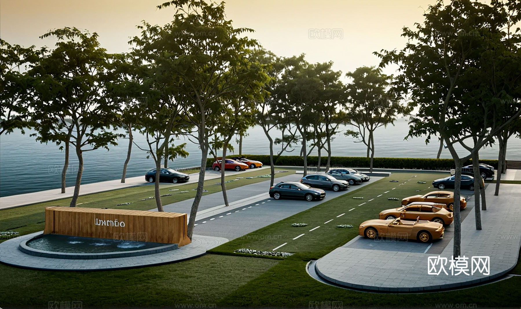 现代园林停车场su模型