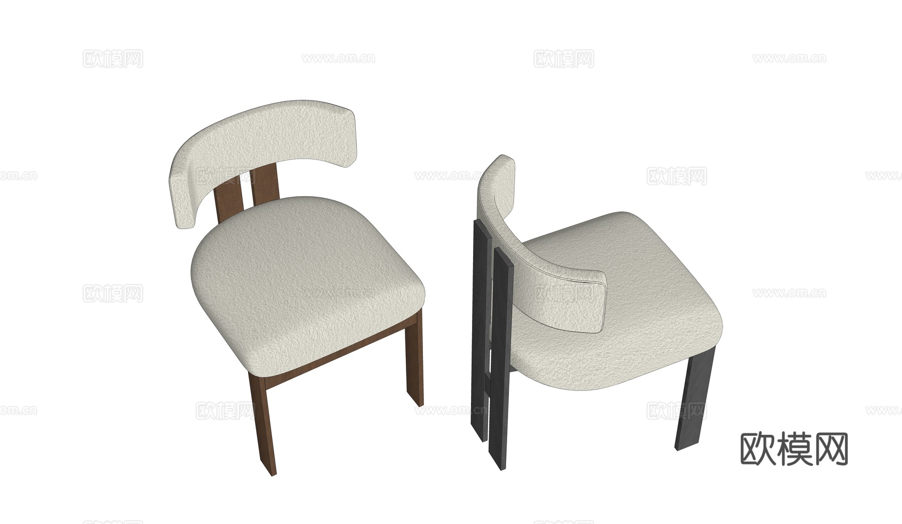北欧中古餐椅 羊羔绒餐椅 极简餐椅休闲椅su模型