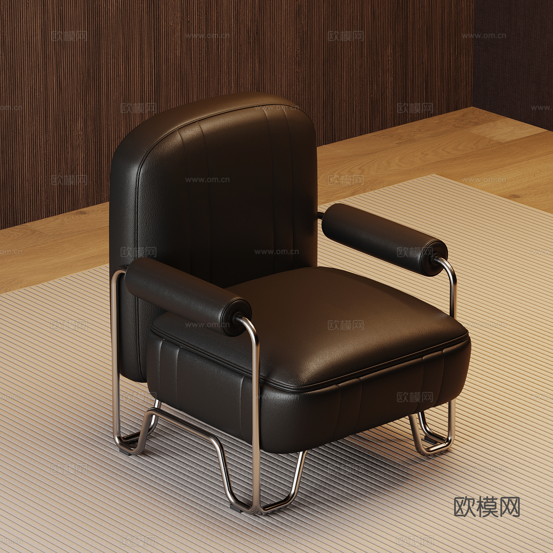 现代意式单人沙发 皮质单人沙发 休闲椅su模型