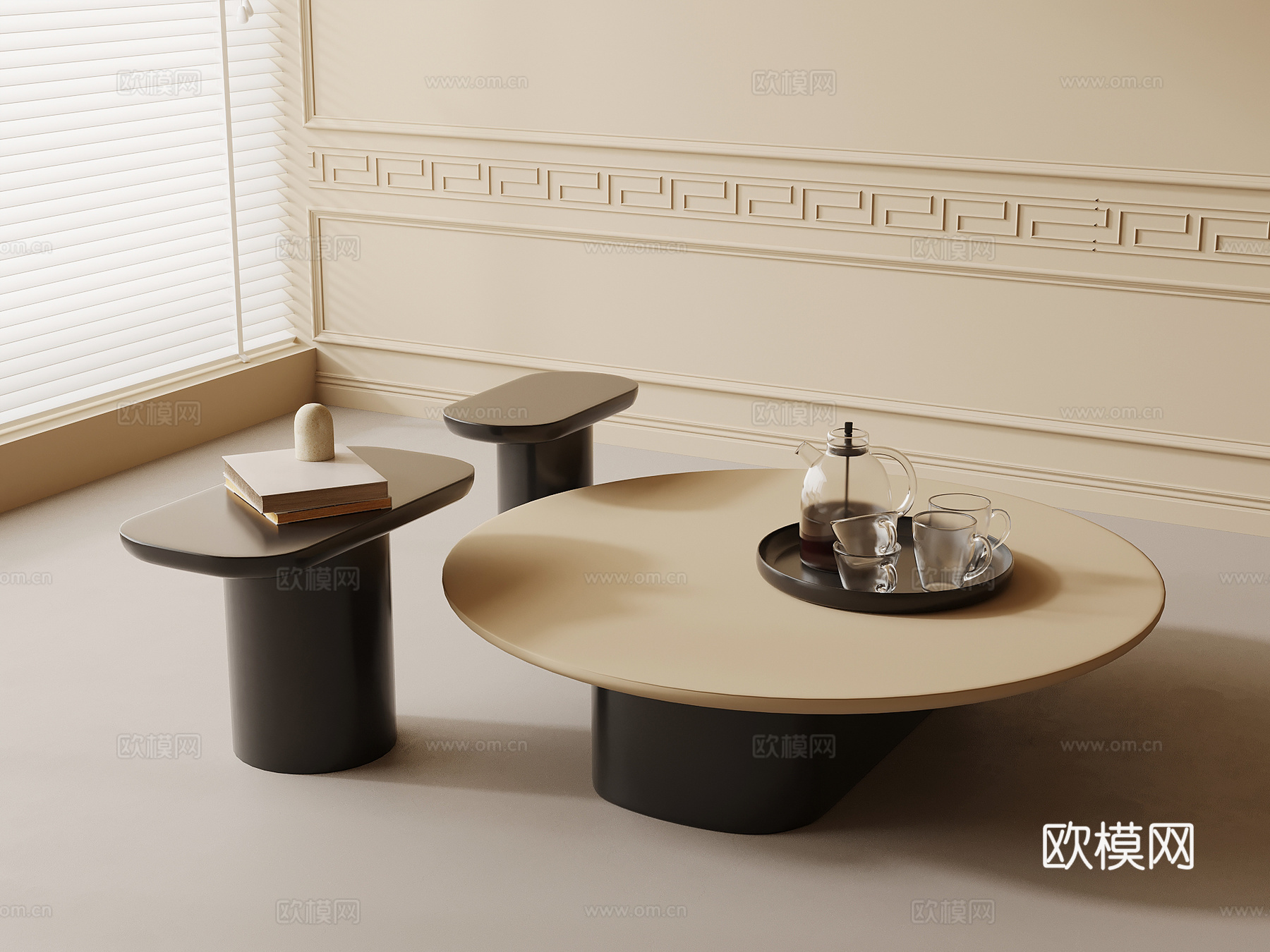 现代奶油风茶几3d模型下载