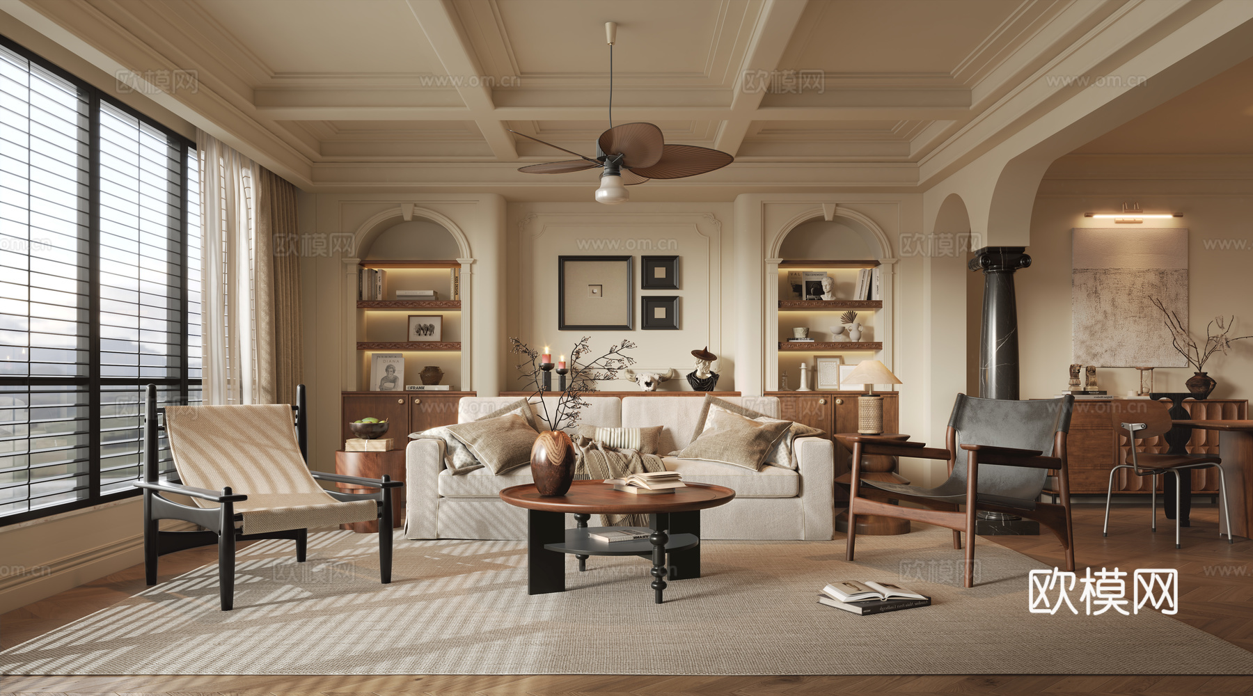 中古风客餐厅3d模型下载（渲染图1）