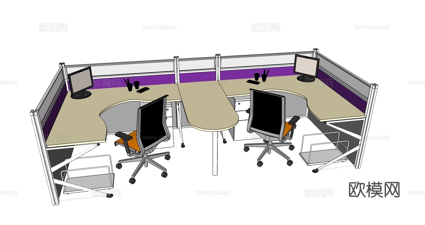 办公桌 工位 屏风卡位 办公椅su模型
