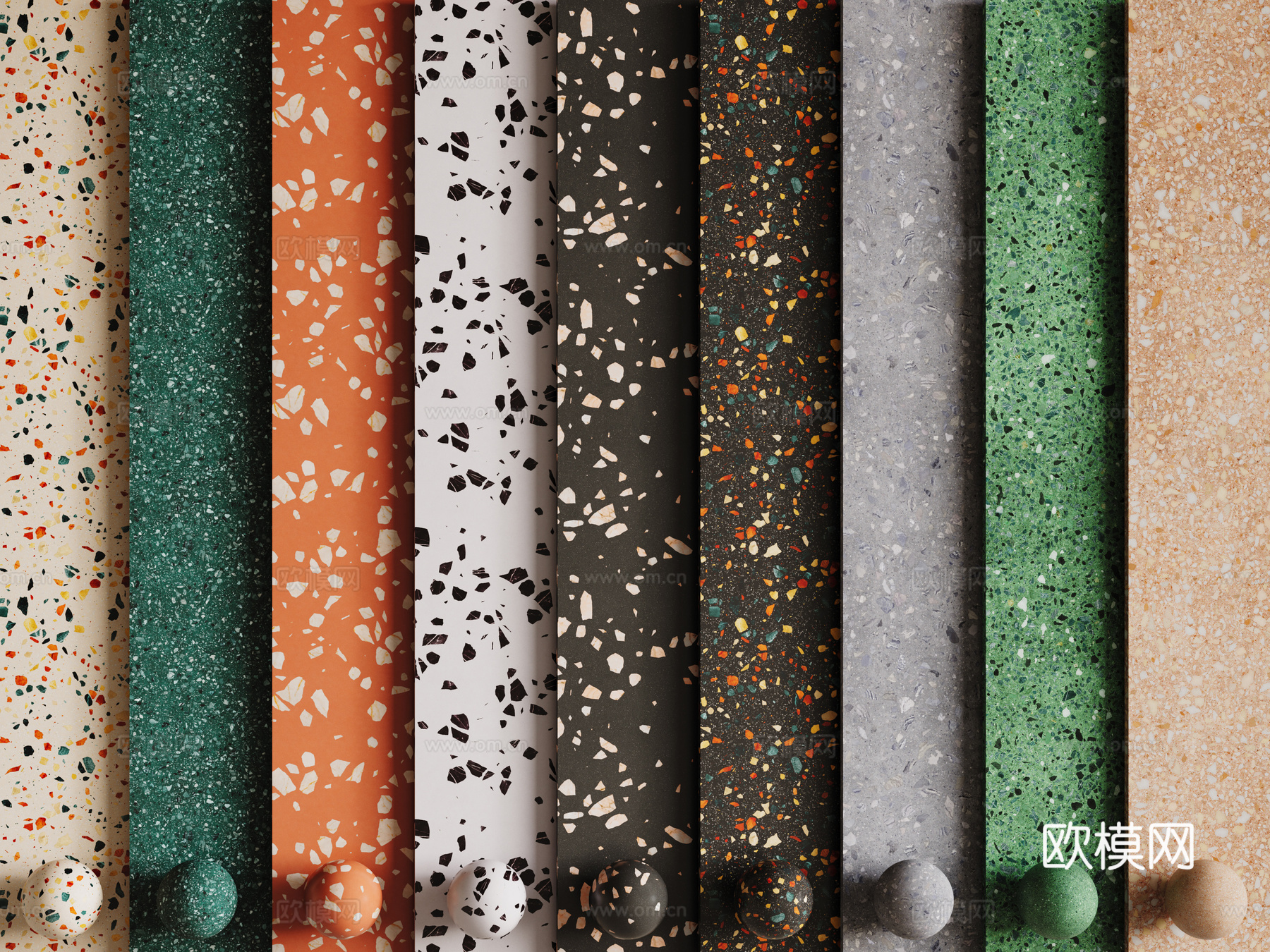 现代水磨石 彩色水磨石 花岗岩 石英石 石材su模型