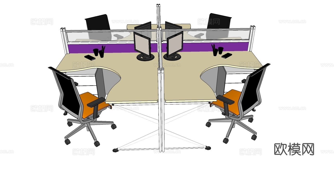 办公桌 工位 屏风卡位 办公椅su模型