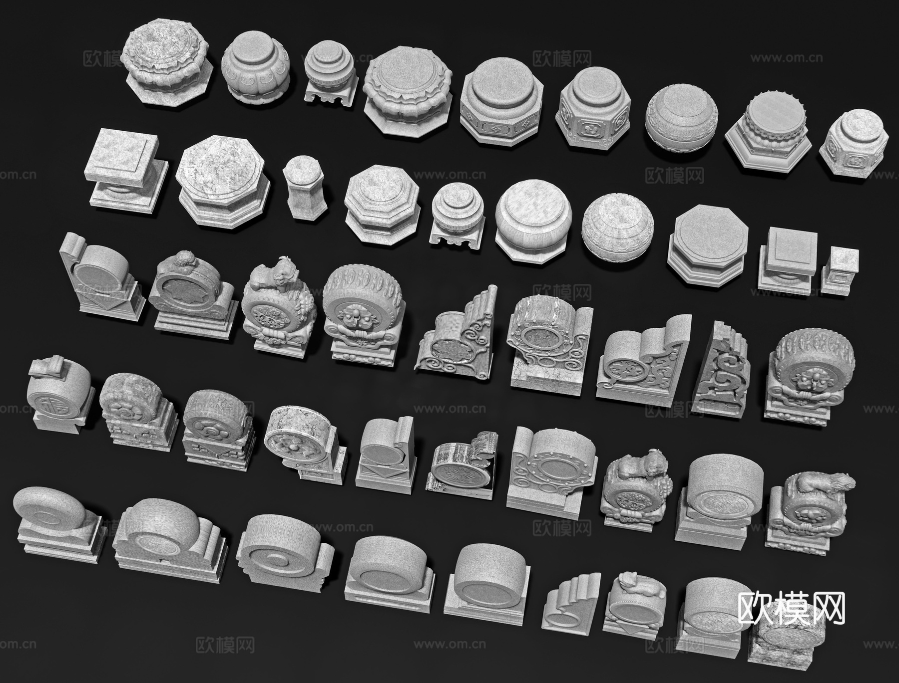 中式抱鼓石 石墩 门墩 门枕石 门座 镇门石 门台 石雕3d模型下载
