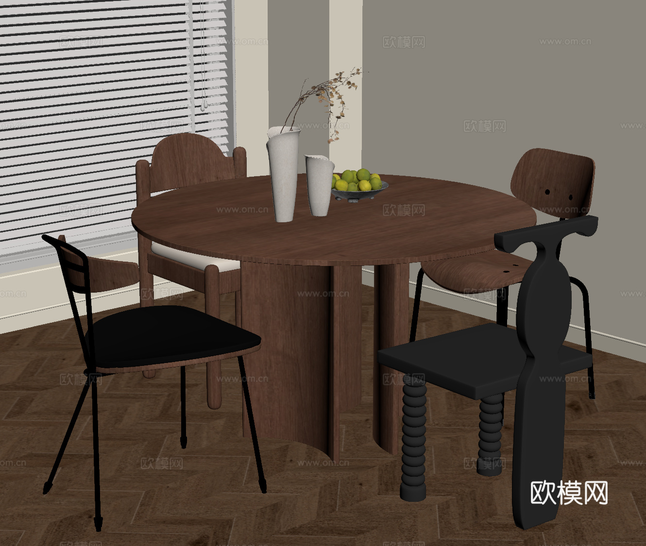 法式中古餐桌 圆桌su模型