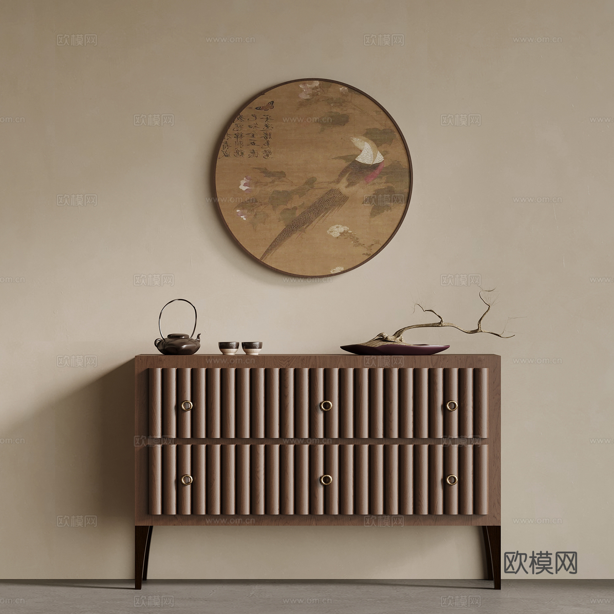 新中式玄关柜 边柜 矮柜su模型