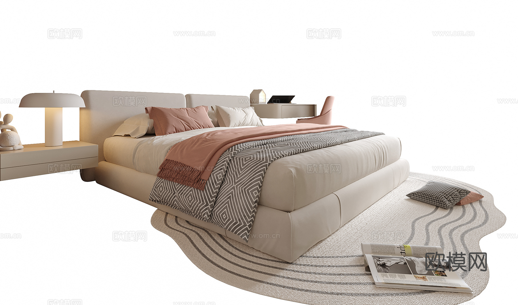 现代儿童床 单人床su模型