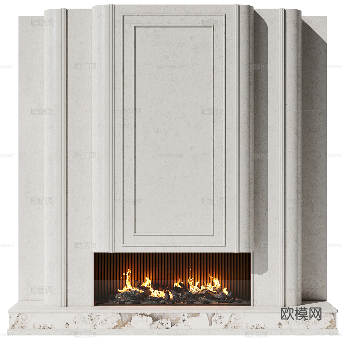 现代简约壁炉背景墙3d模型下载（渲染图1）