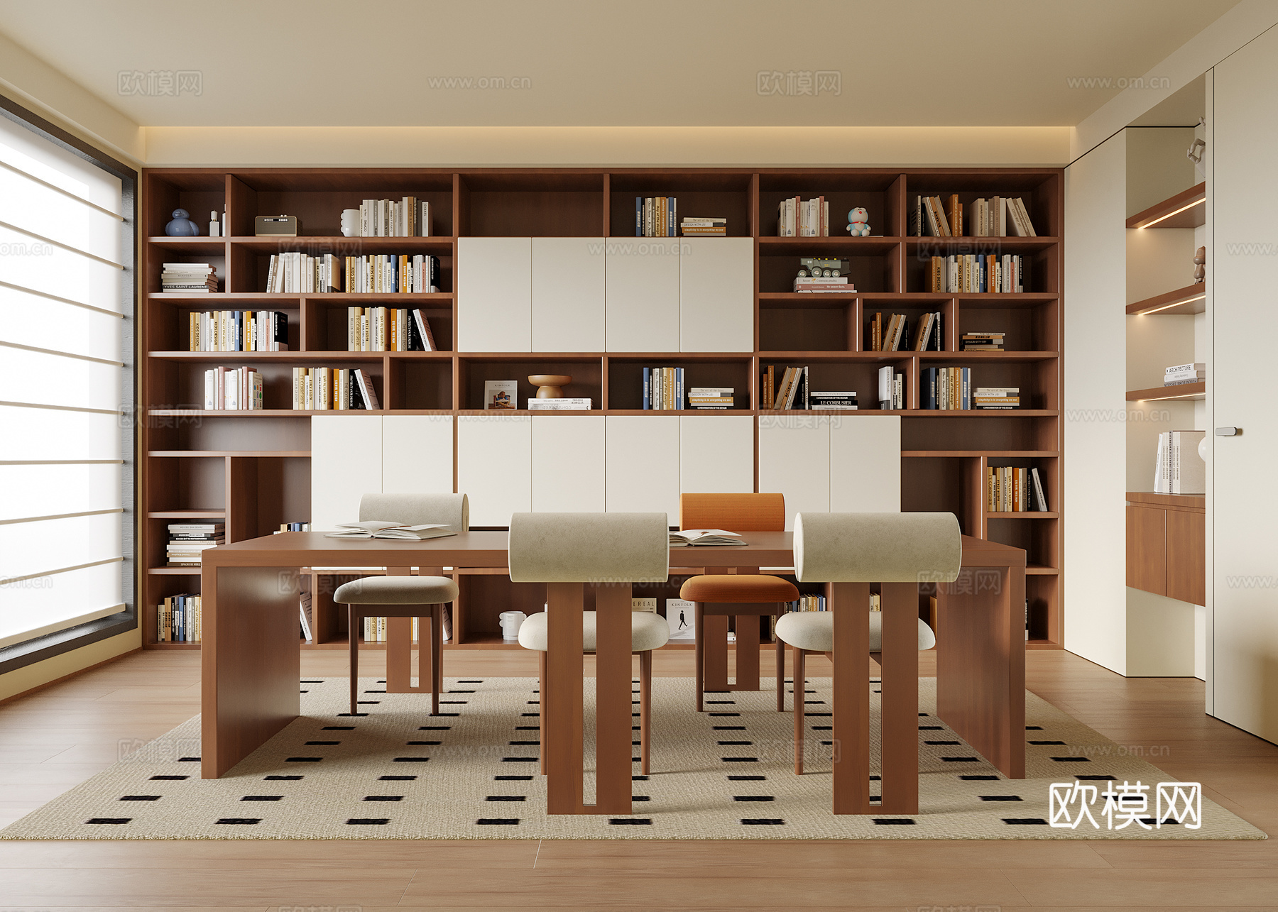 现代书房 书桌椅 书柜su模型