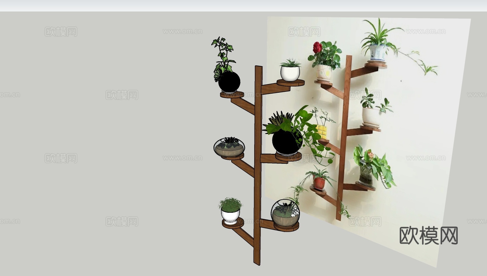 树形木制绿植花架su模型