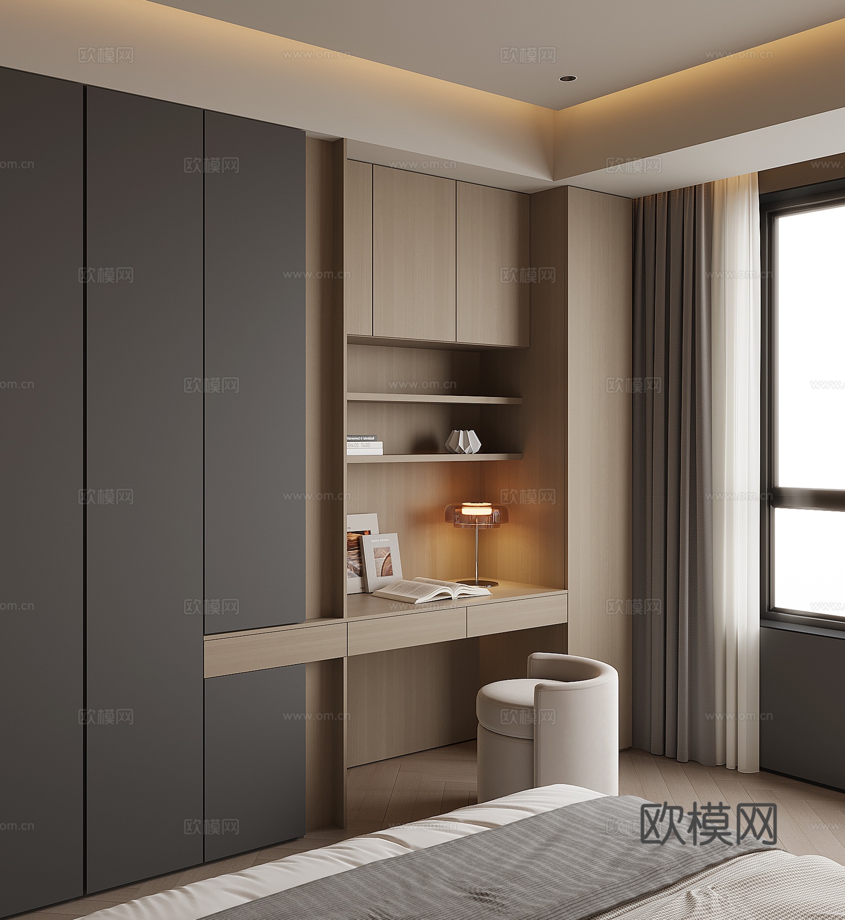 现代床尾衣柜3d模型下载