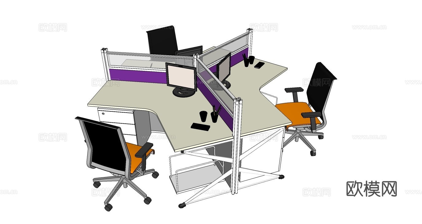 办公桌 工位 屏风卡位 办公椅su模型