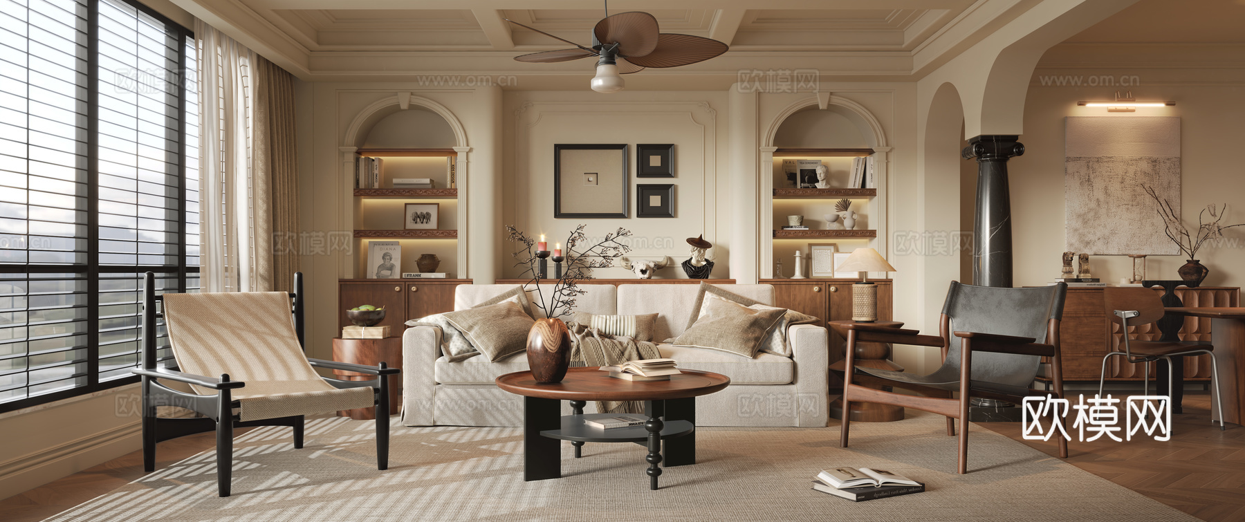 中古风客餐厅3d模型下载（渲染图2）