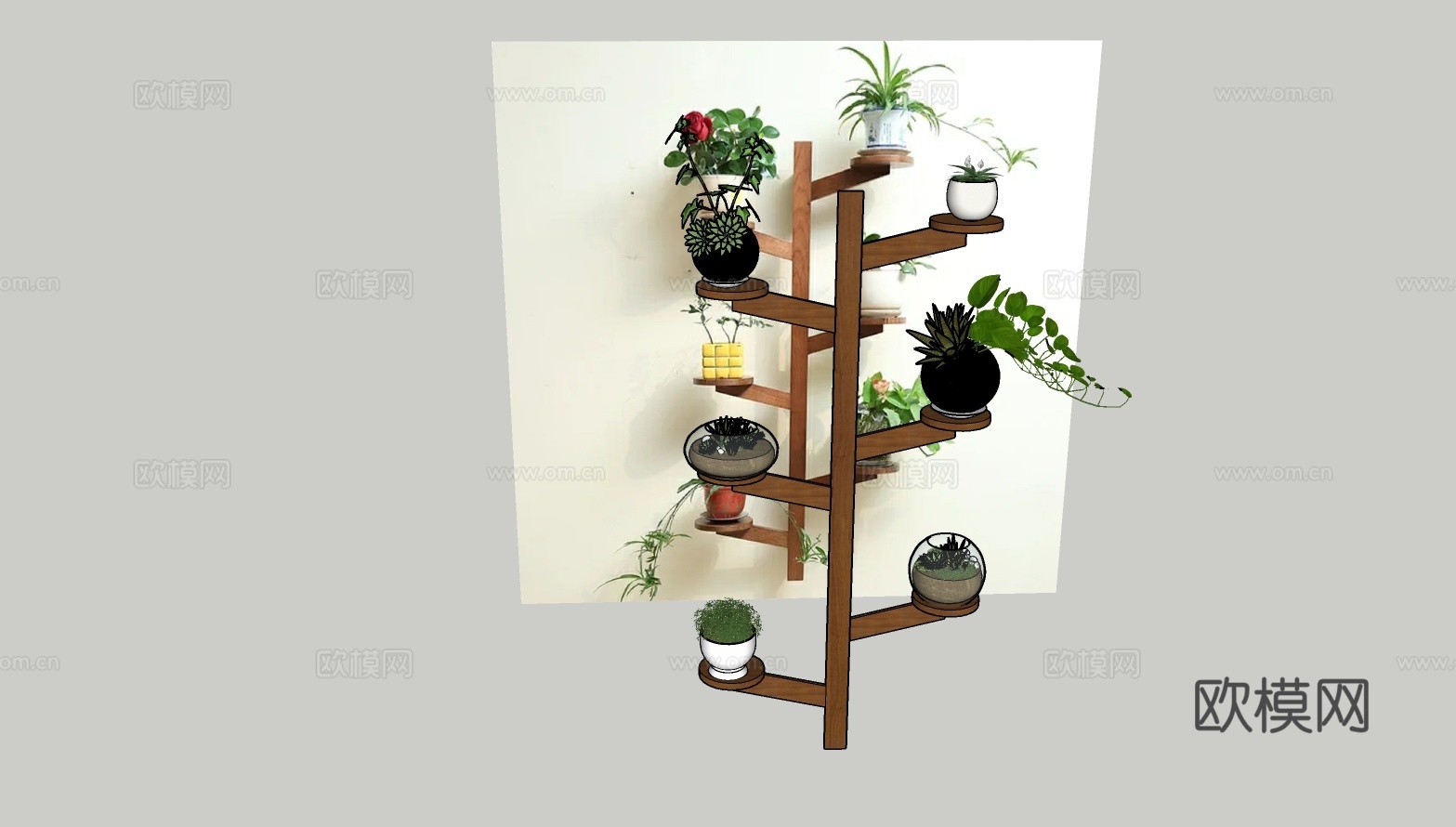 树形木制绿植花架su模型