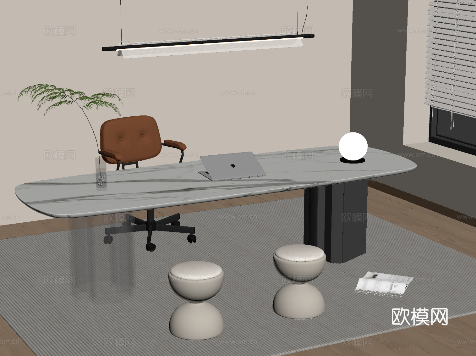 现代简约书桌椅 办公桌椅su模型