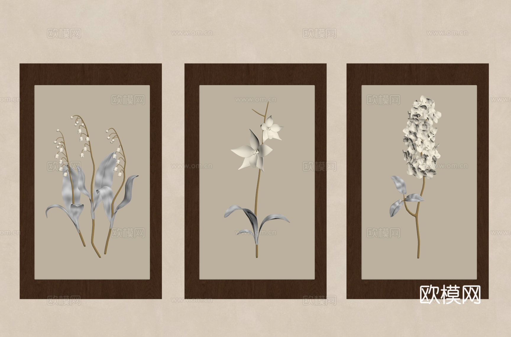 新中式挂画 墙饰 立体挂画su模型