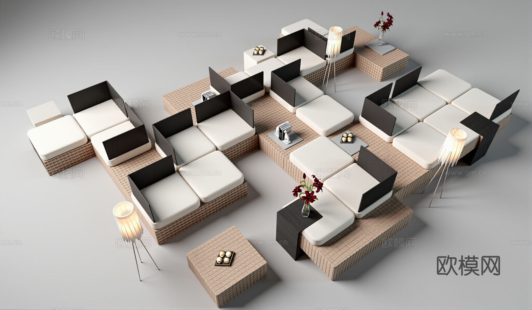 现代会所沙发组合su模型