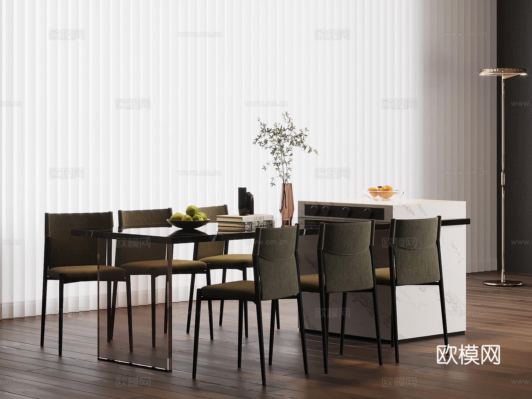 现代岛台 餐桌椅su模型