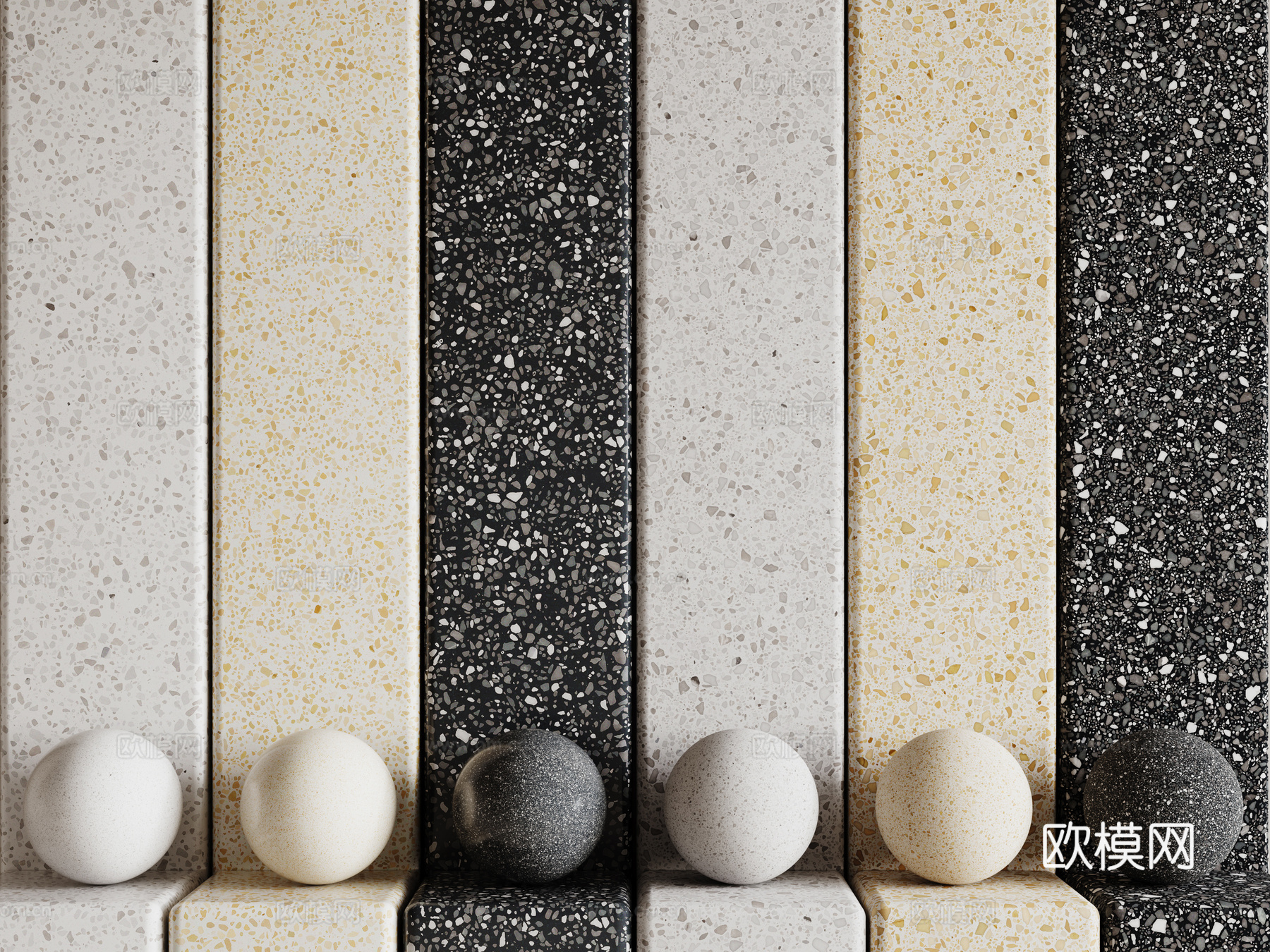 现代水磨石 彩色水磨石 花岗岩 石英石 石材su模型