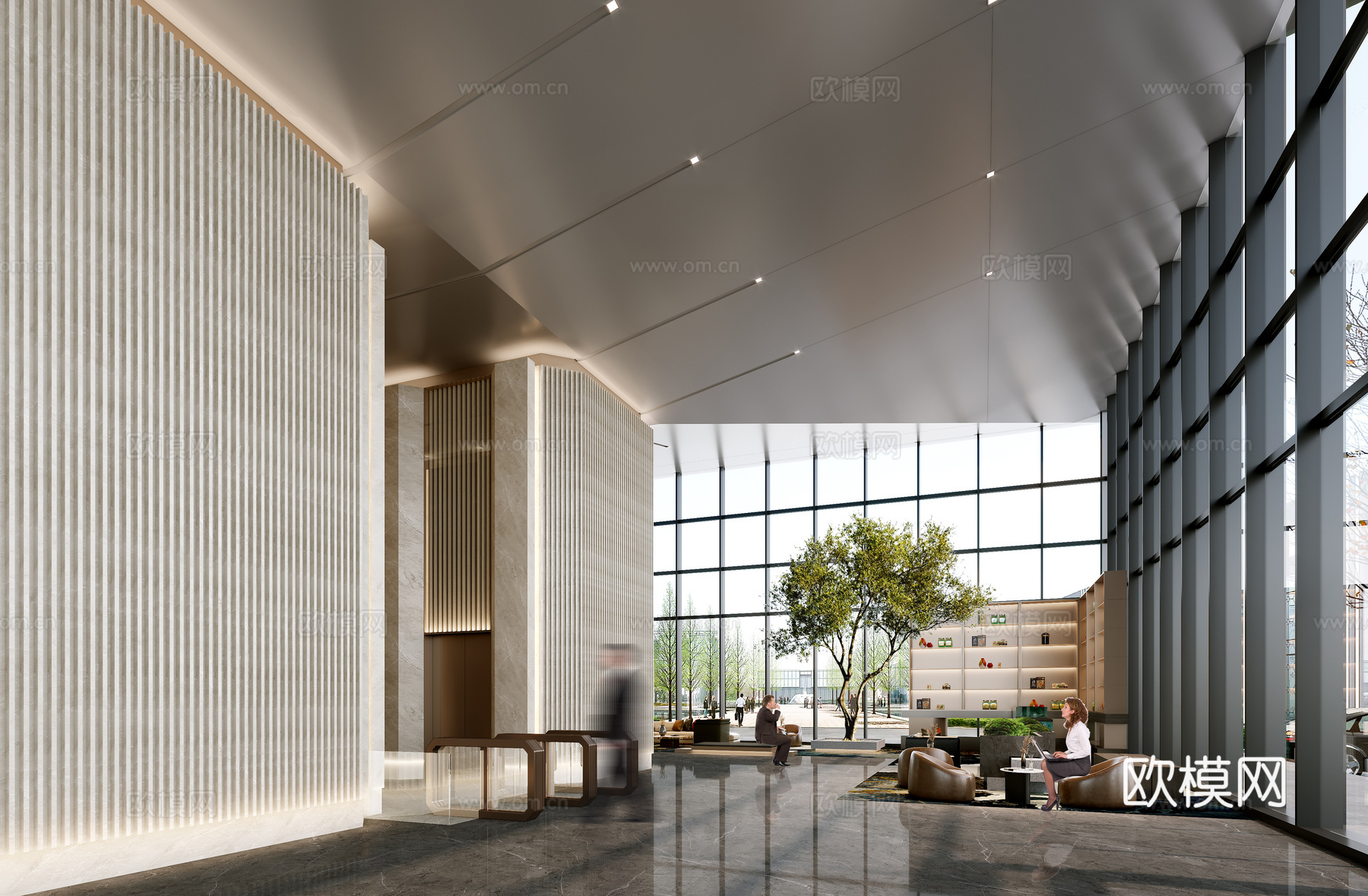 现代办公大堂3d模型下载（渲染图1）