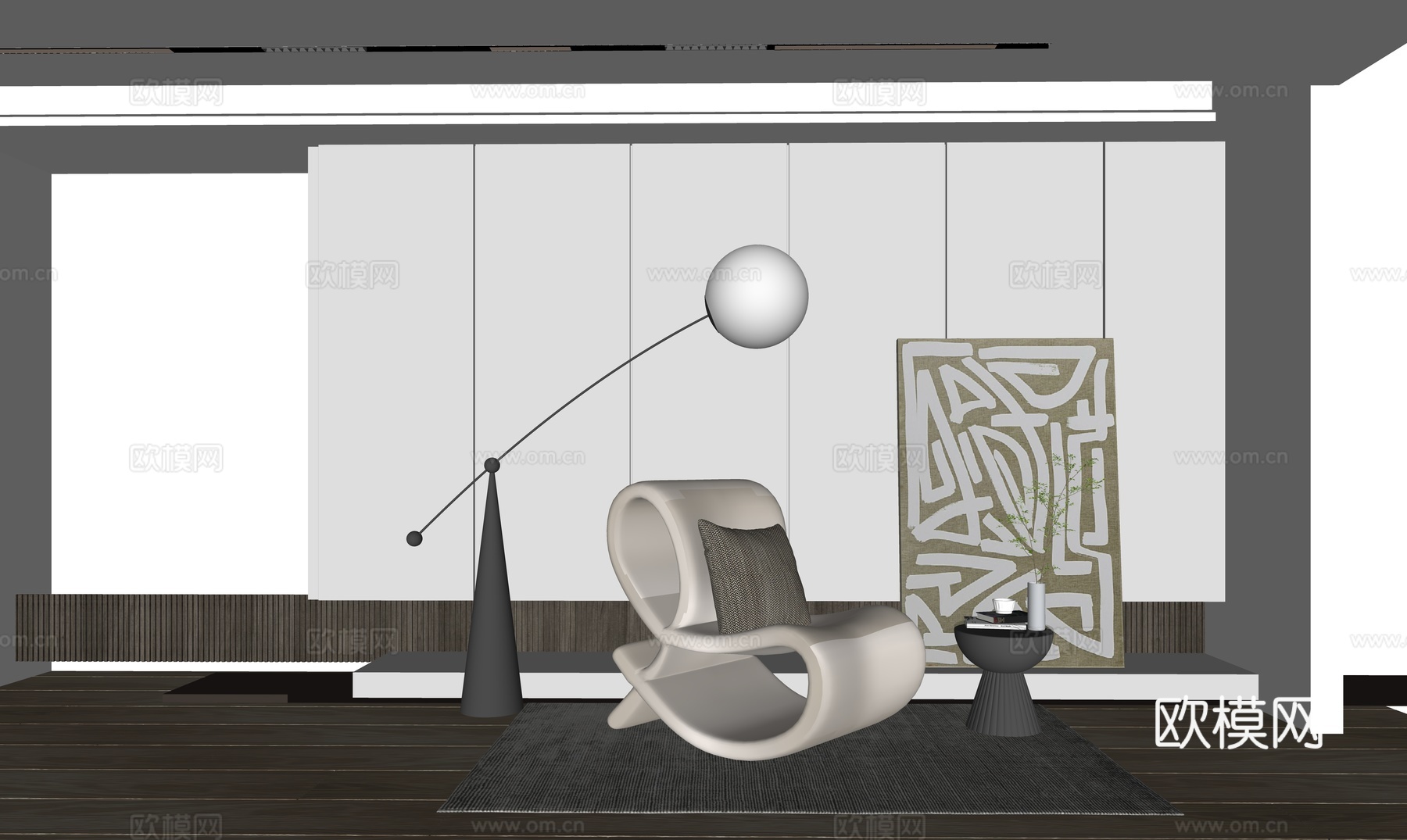 现代沙发组合背景墙su模型