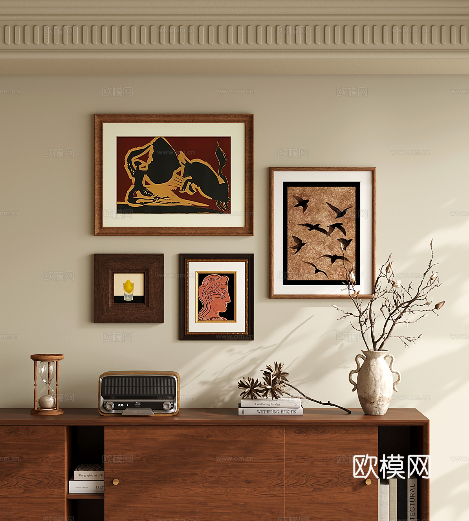 法式复古装饰画 挂画 动物画 抽象画 饰品摆件su模型su模型