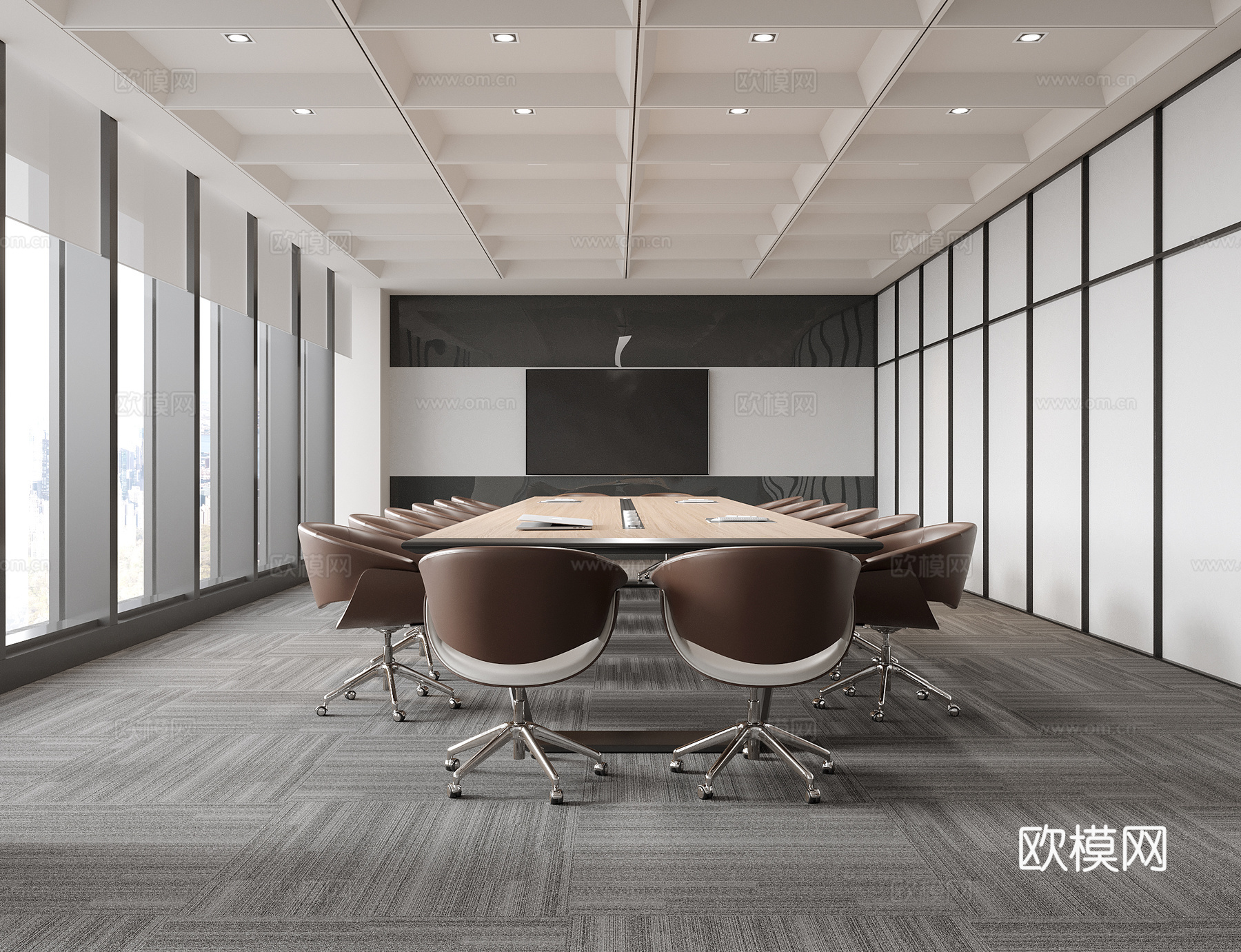 现代会议室 办公椅 会议桌椅3d模型下载