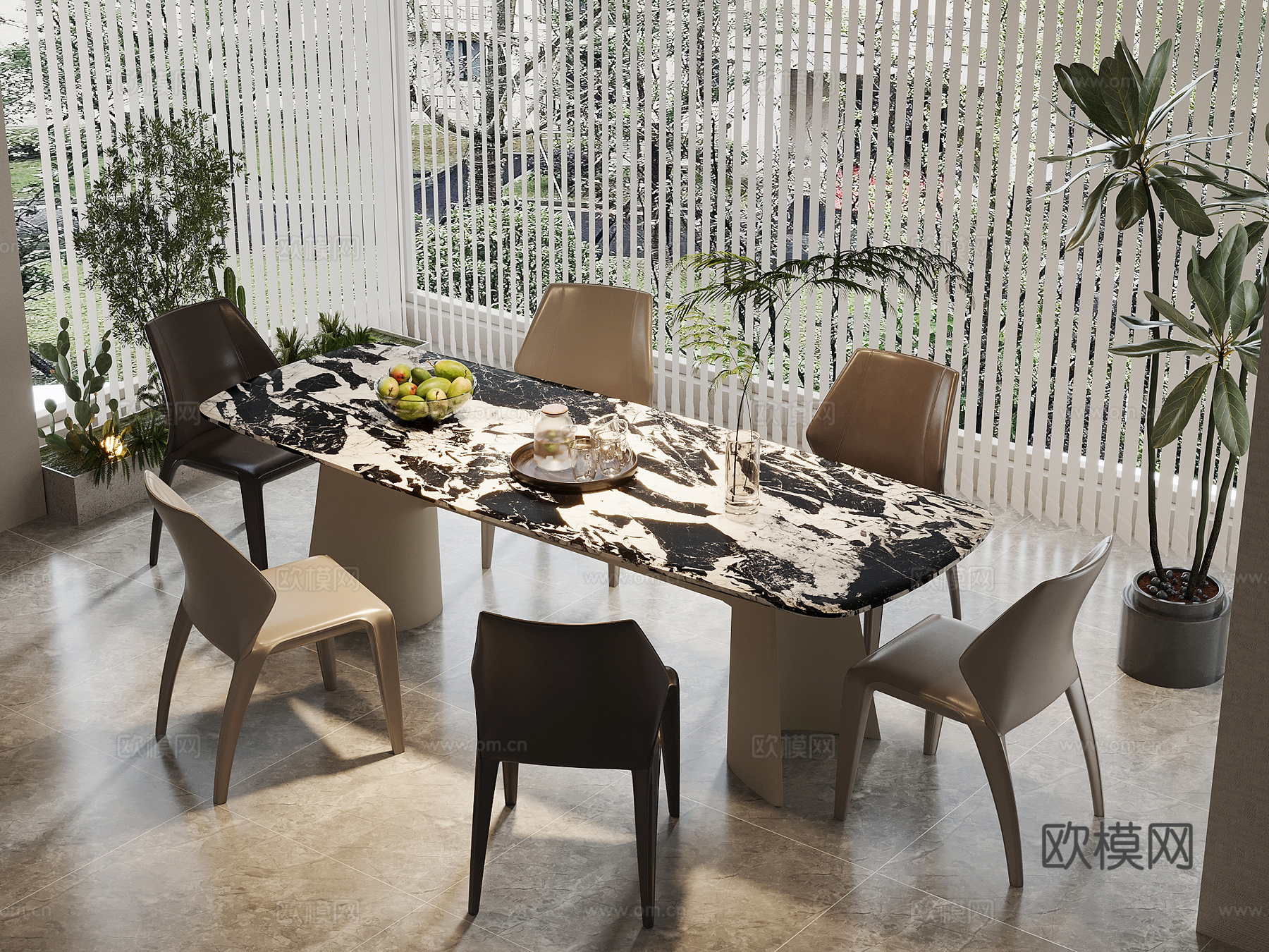 现代简约餐桌椅su模型