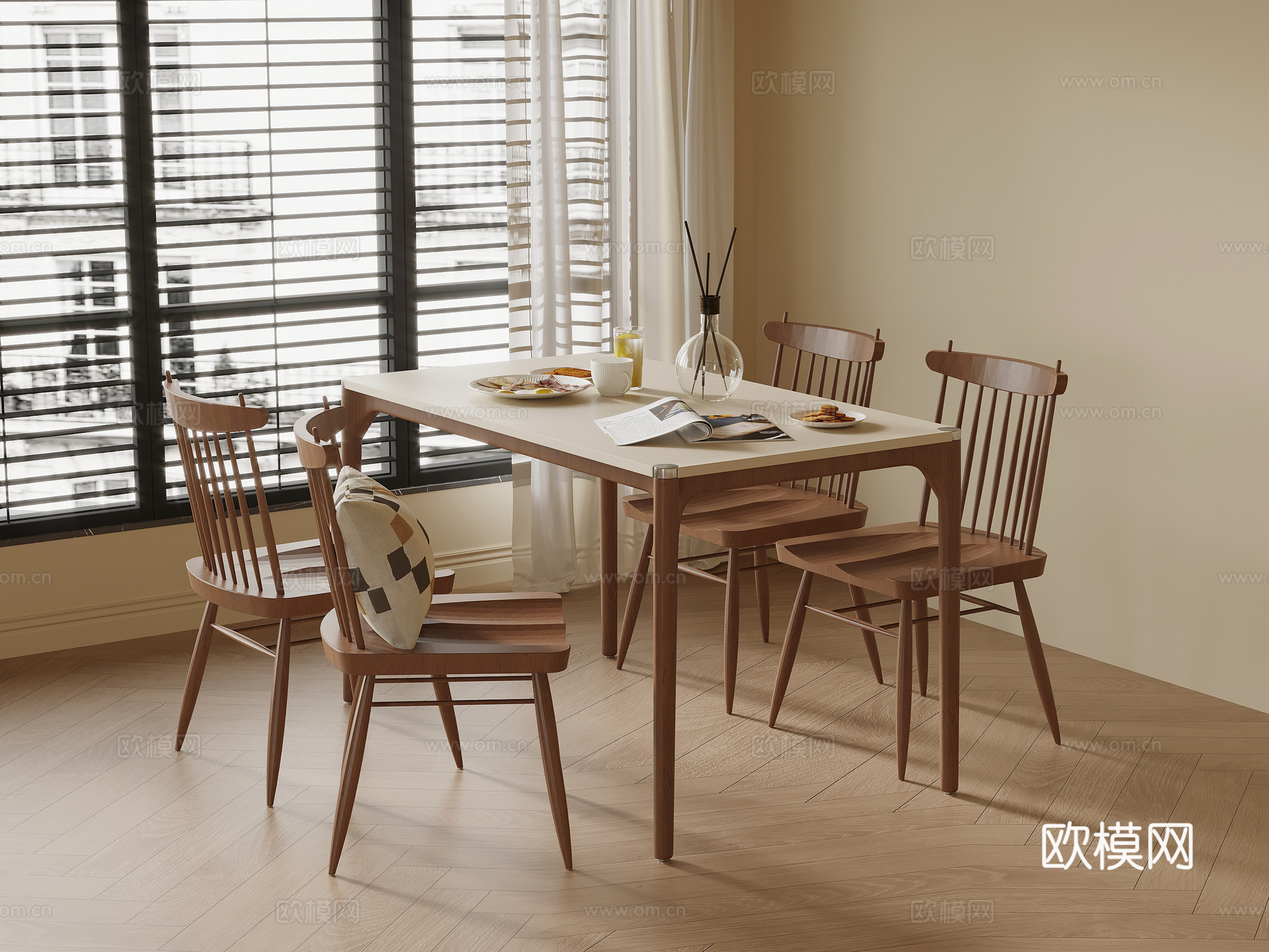 中古风餐桌椅su模型
