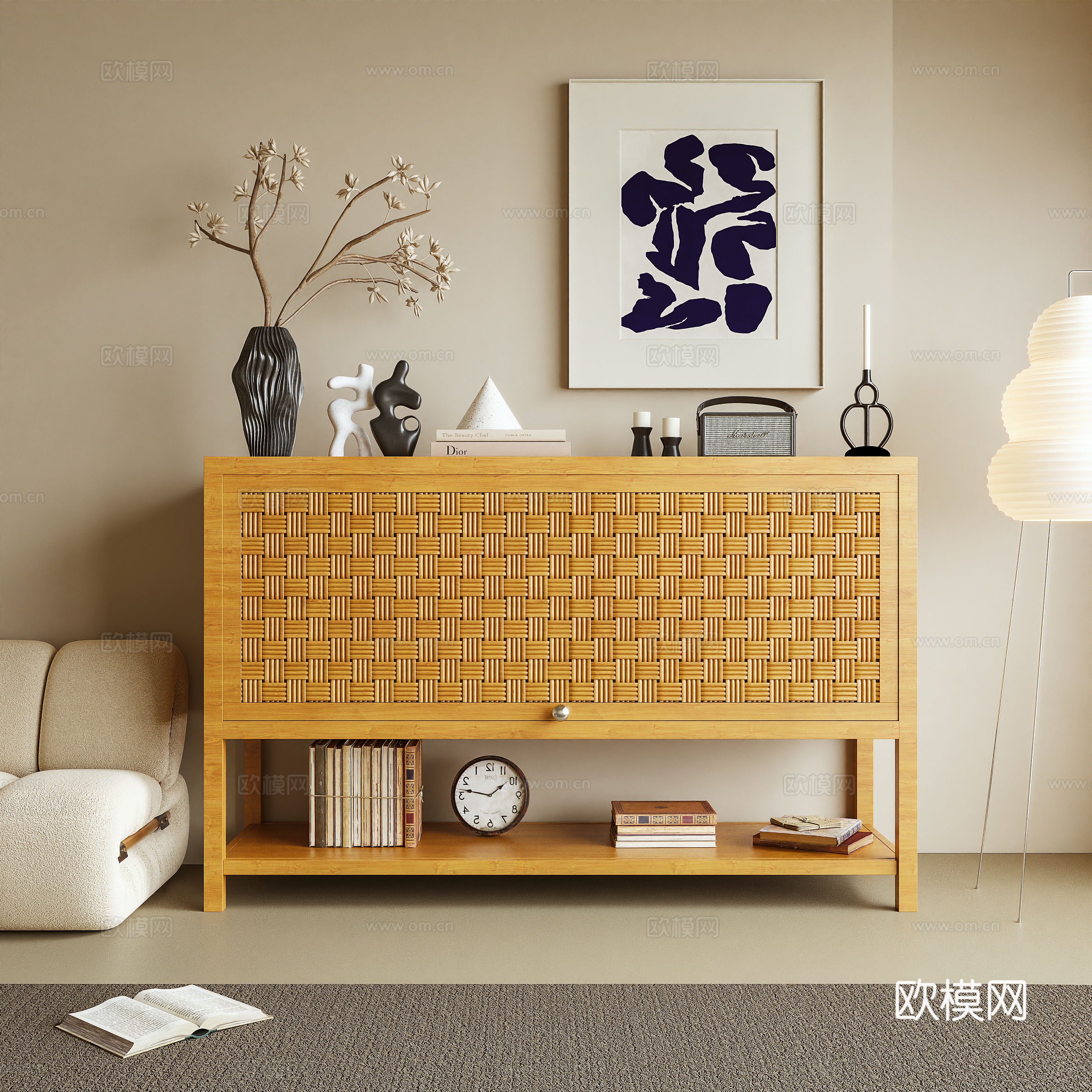 玄关柜 边柜 斗柜 储物柜 置物柜 藤编柜 摆件3d模型下载