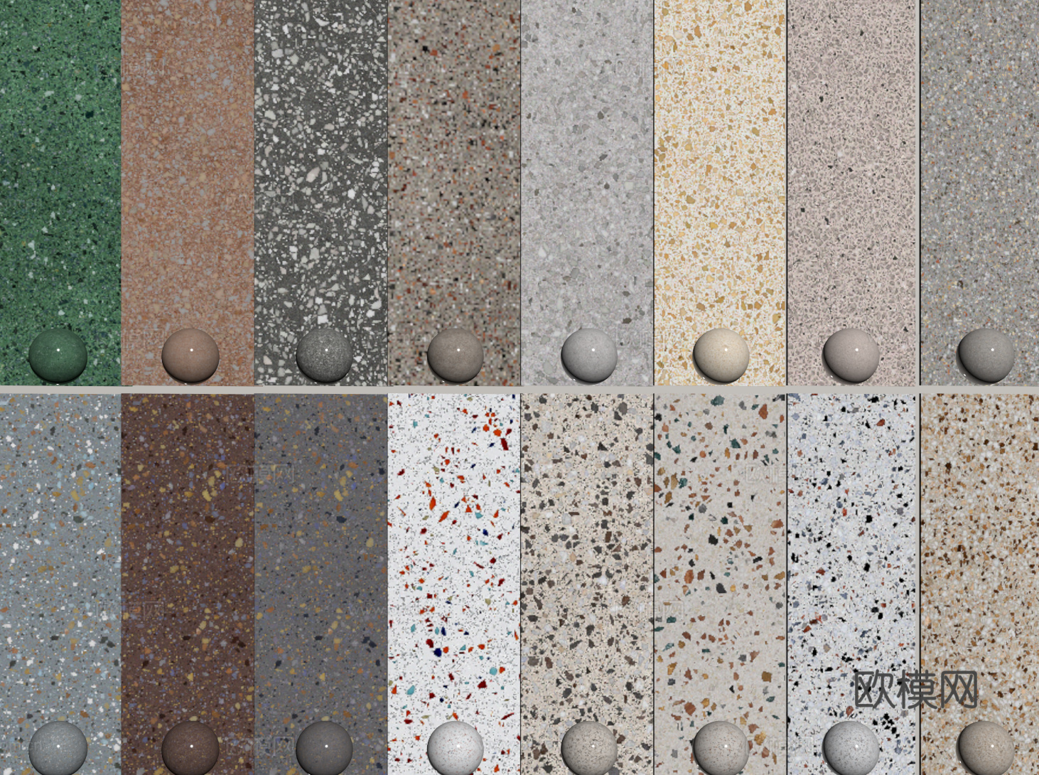 现代水磨石 彩色水磨石 花岗岩 石英石 石材su模型