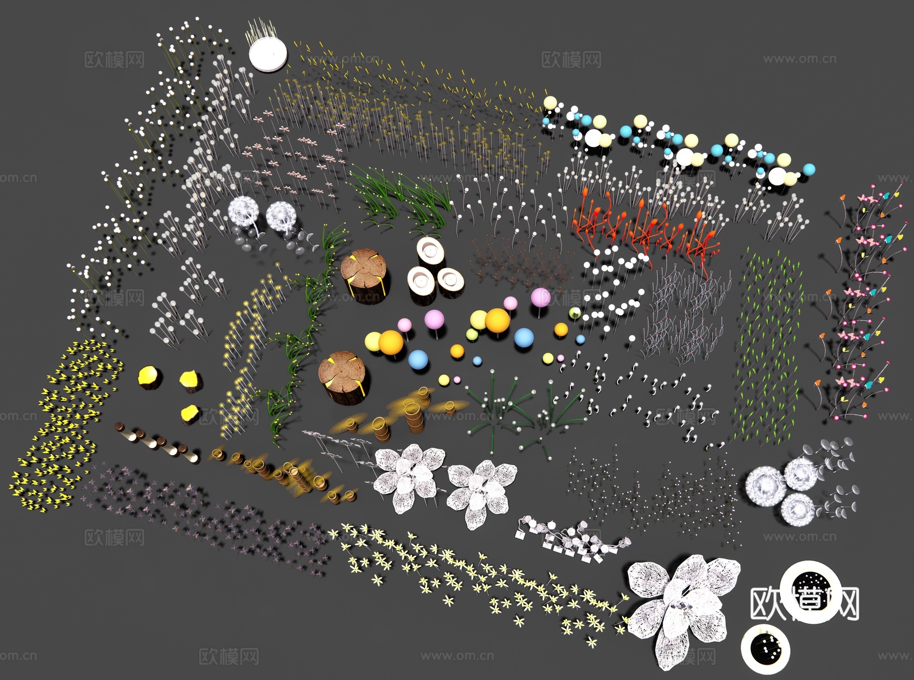 现代星星灯 氛围灯 商业装饰灯 麦穗灯 户外生态景观灯草坪灯su模型