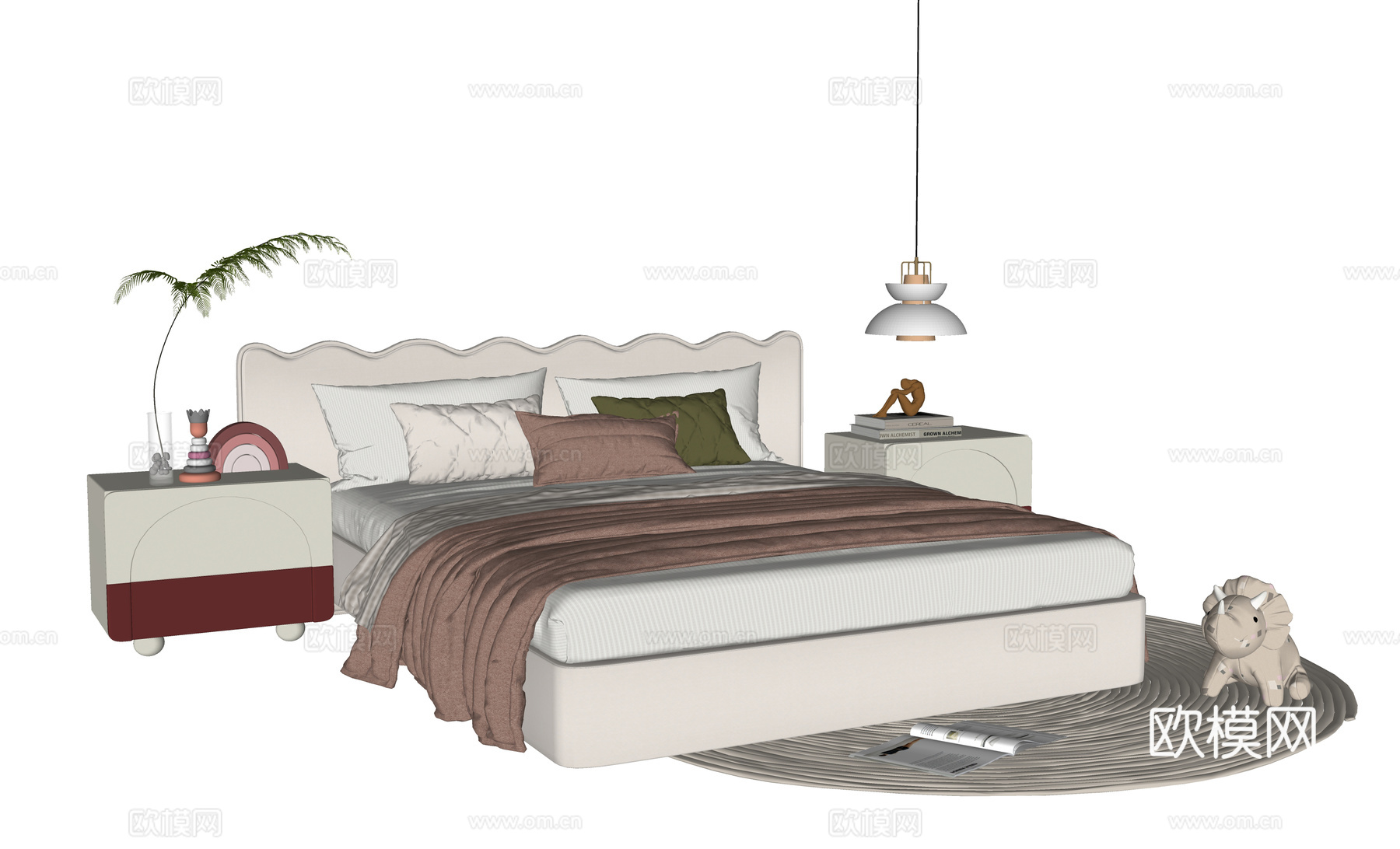 现代儿童床 单人床 床头柜su模型