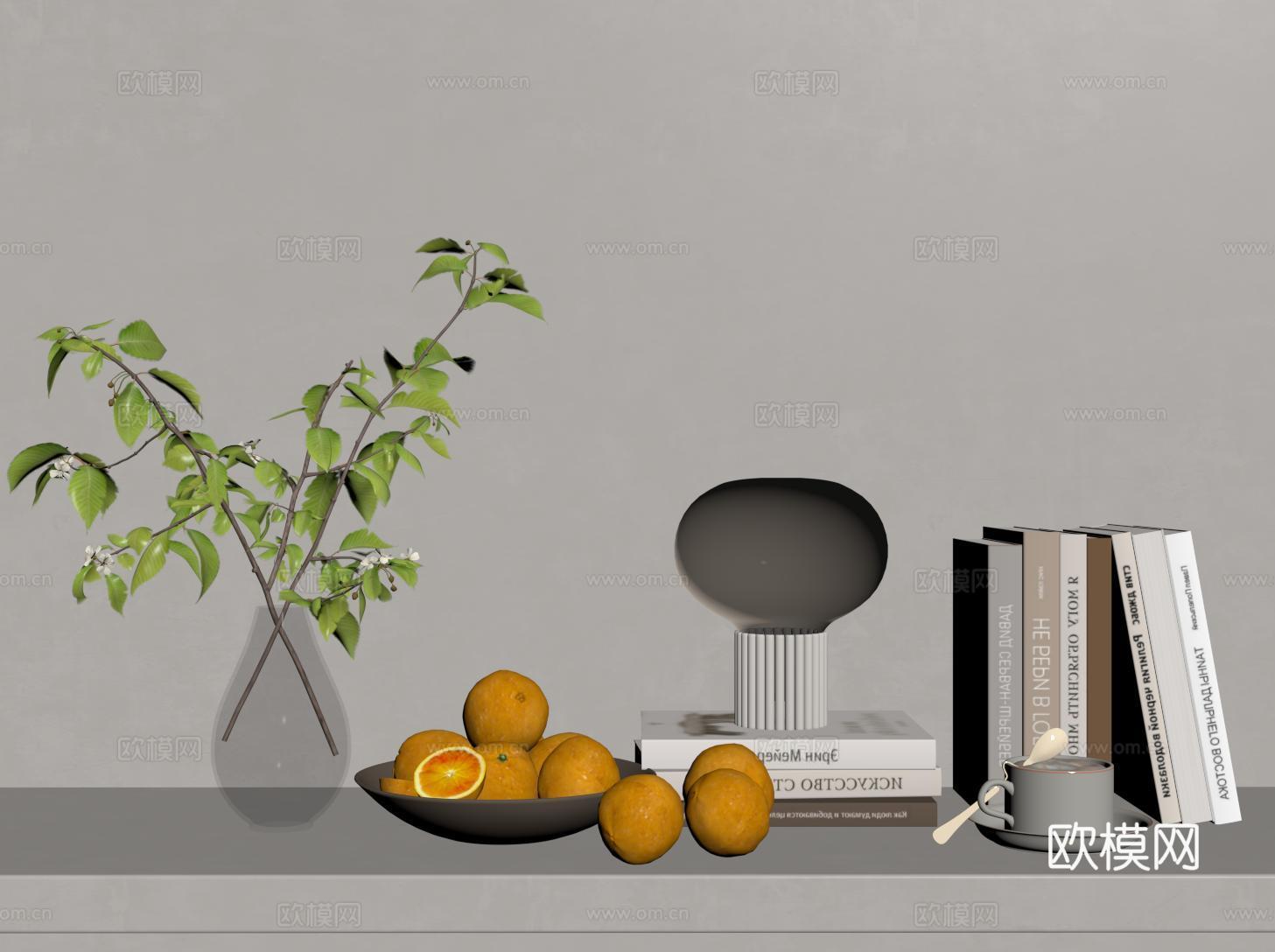 现代奶油装饰品摆件 花艺 水果盘 小台灯su模型