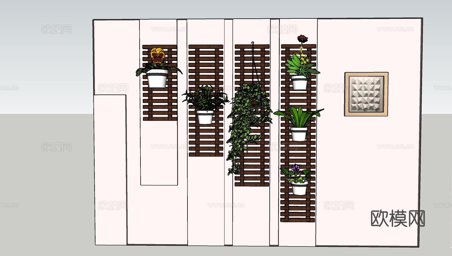 木制绿植花架su模型