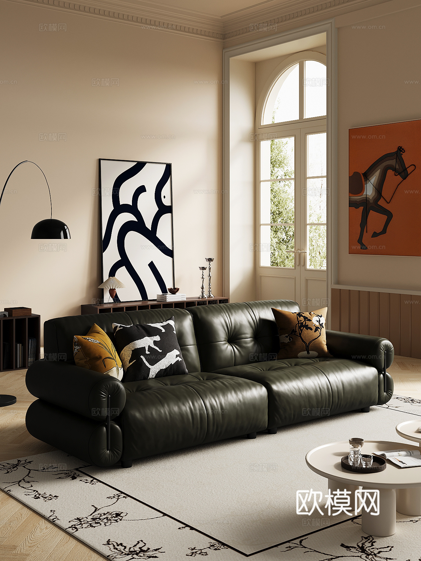 法式复古风多人沙发 直排沙发su模型