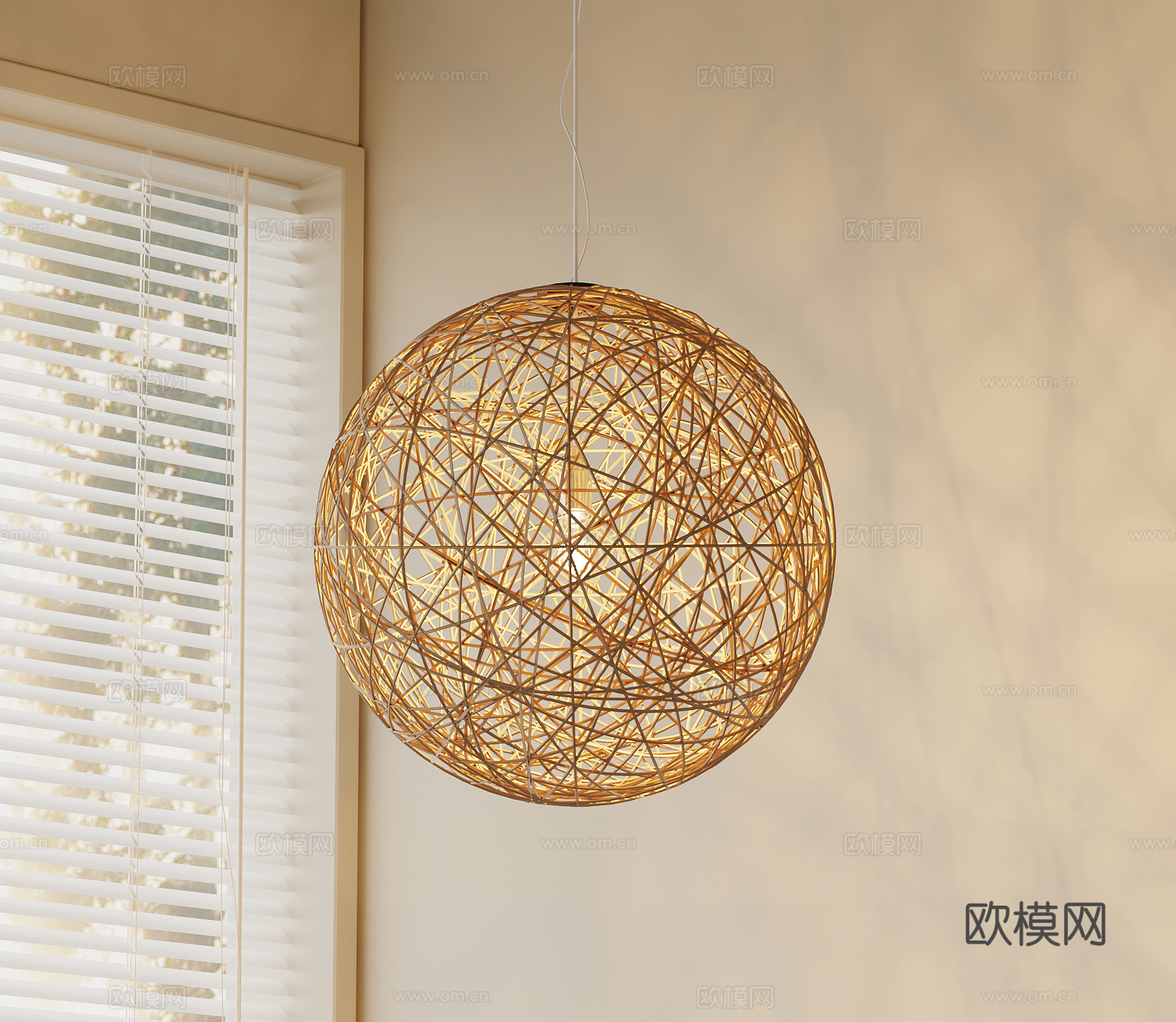 侘寂中古吊灯 藤编吊灯 餐厅吊灯3d模型下载