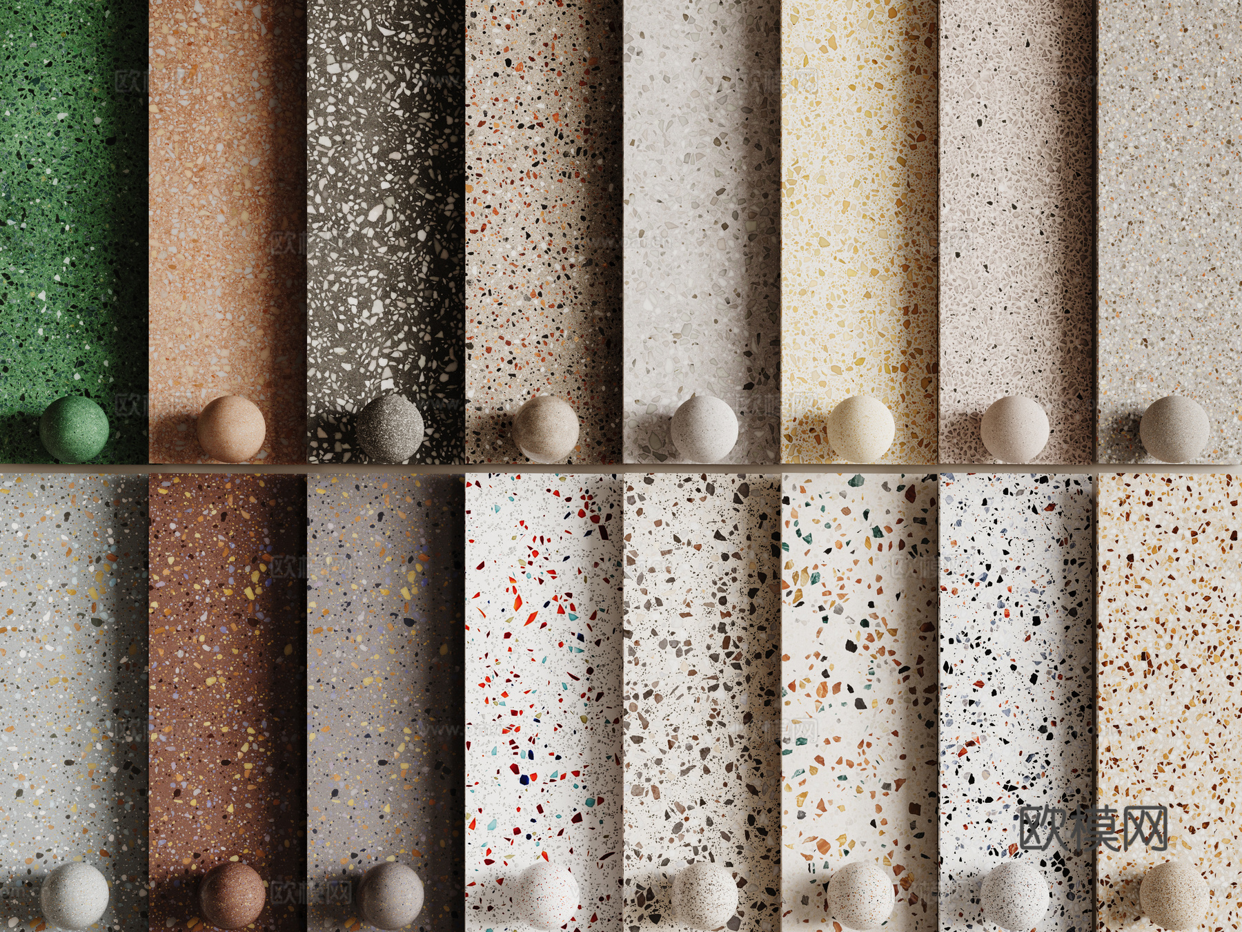 现代水磨石 彩色水磨石 花岗岩 石英石 石材su模型