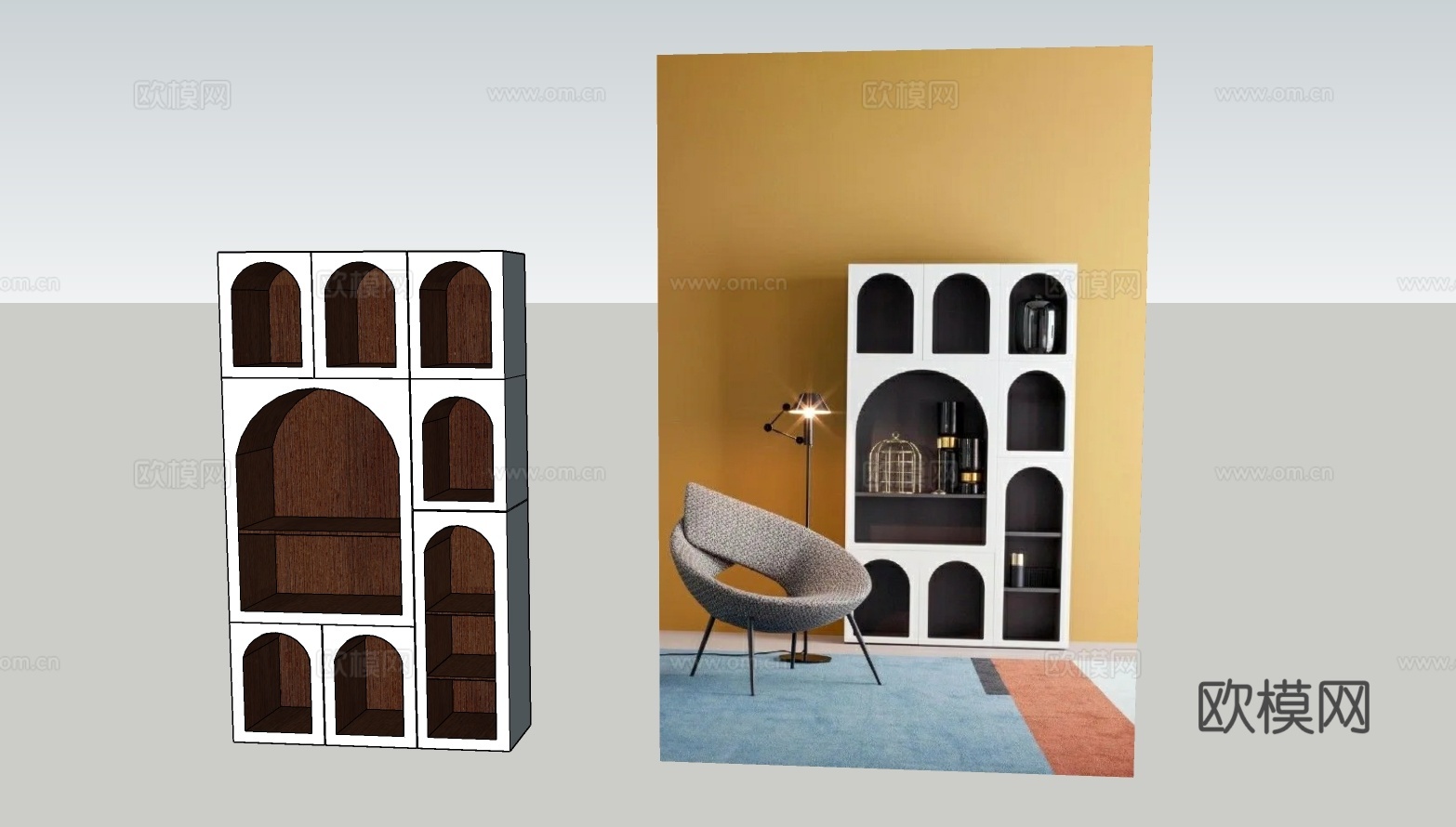 弧形储物柜子su模型