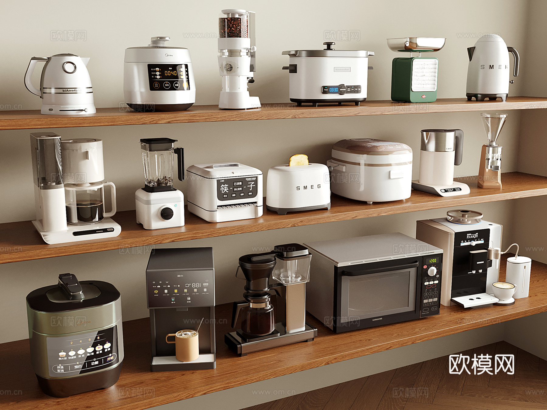现代厨房电器 日用小家电 烤箱 咖啡机 电饭煲su模型