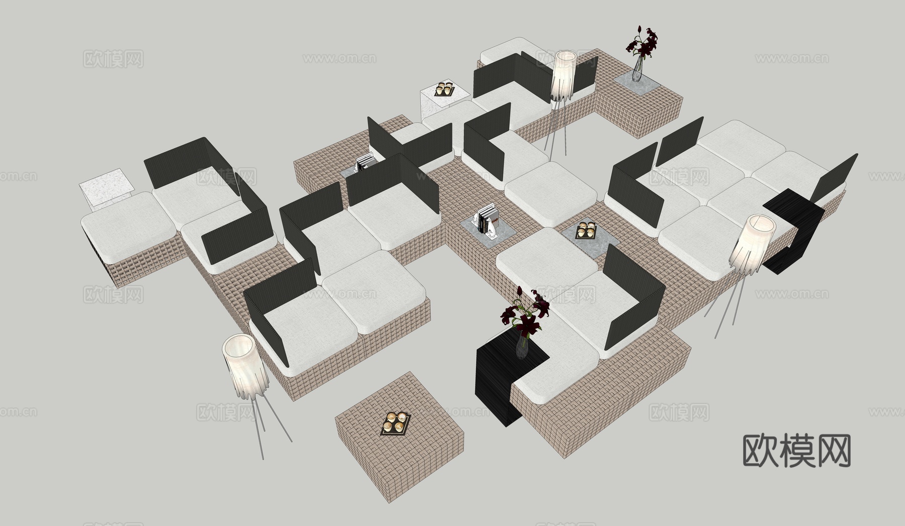 现代会所沙发组合su模型