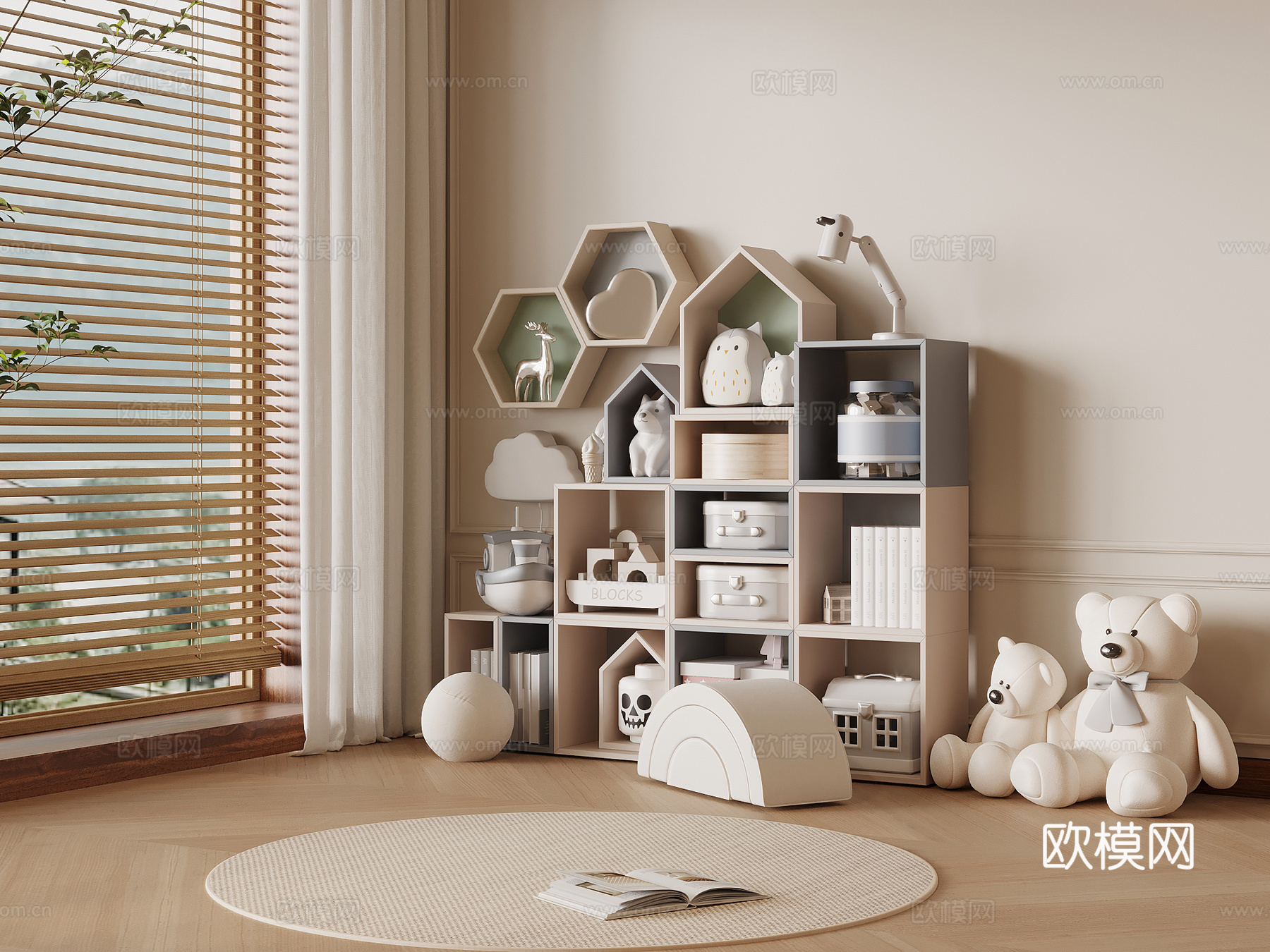 现代儿童储物柜 置物架su模型