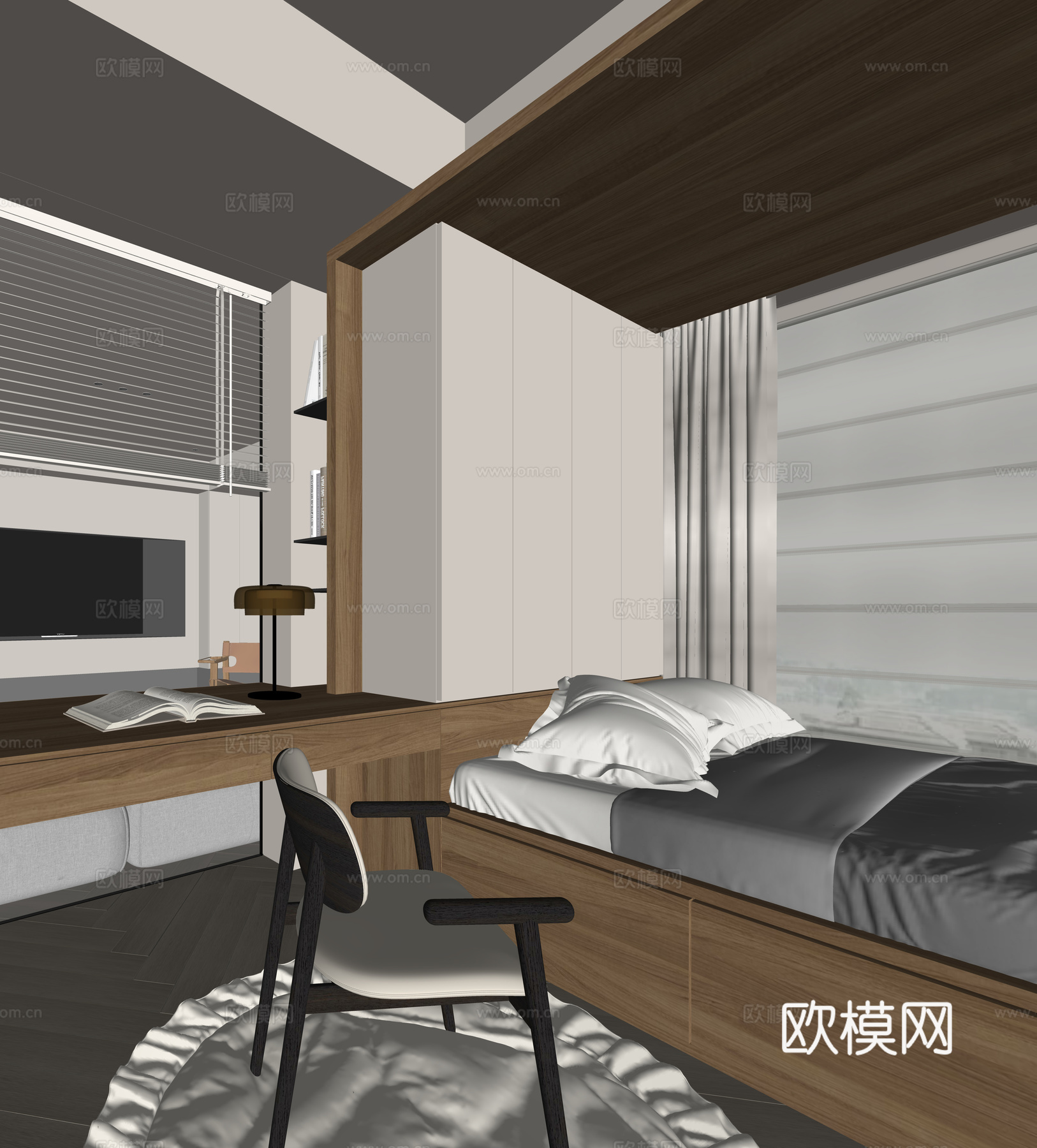 现代榻榻米卧室su模型